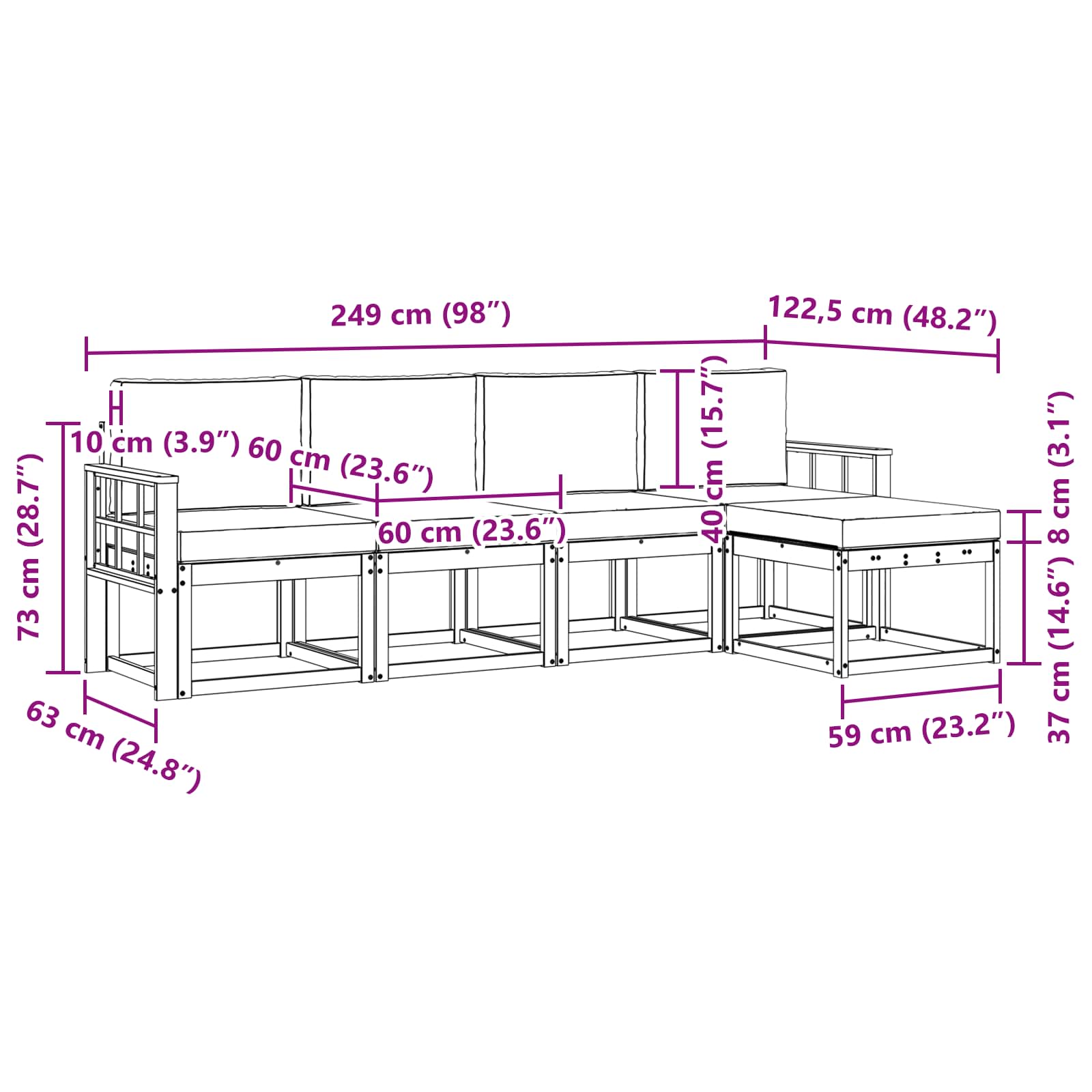 Set vanjskih sofa 5 pcs Prirodna i bež Čvrsto drvo akacije