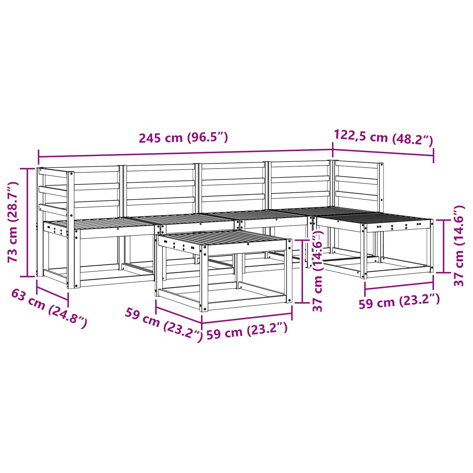Set vanjskih sofa 6 pcs Prirodna