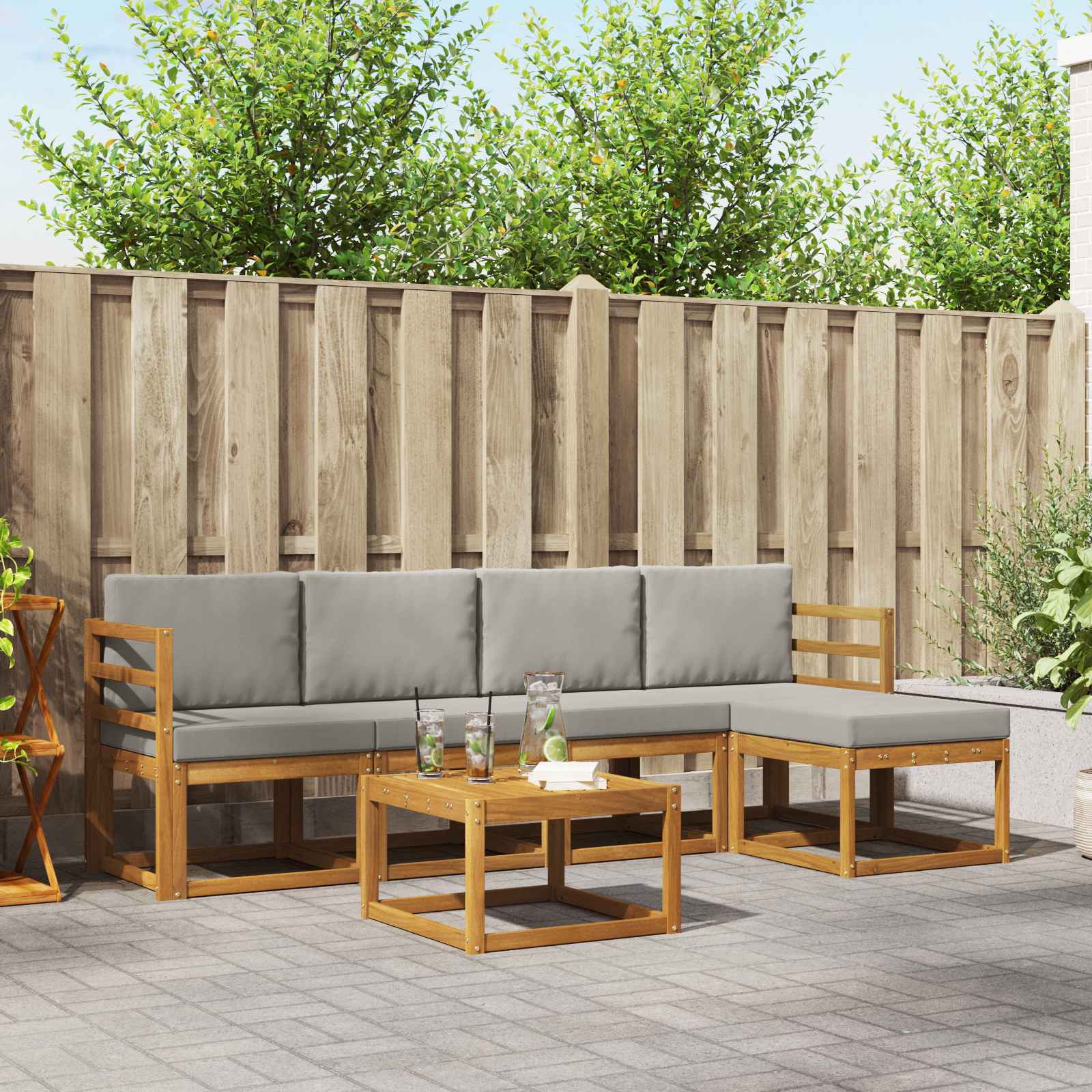 Set vanjskih sofa s jastukom 6 pcs Prirodna i svijetlo siva
