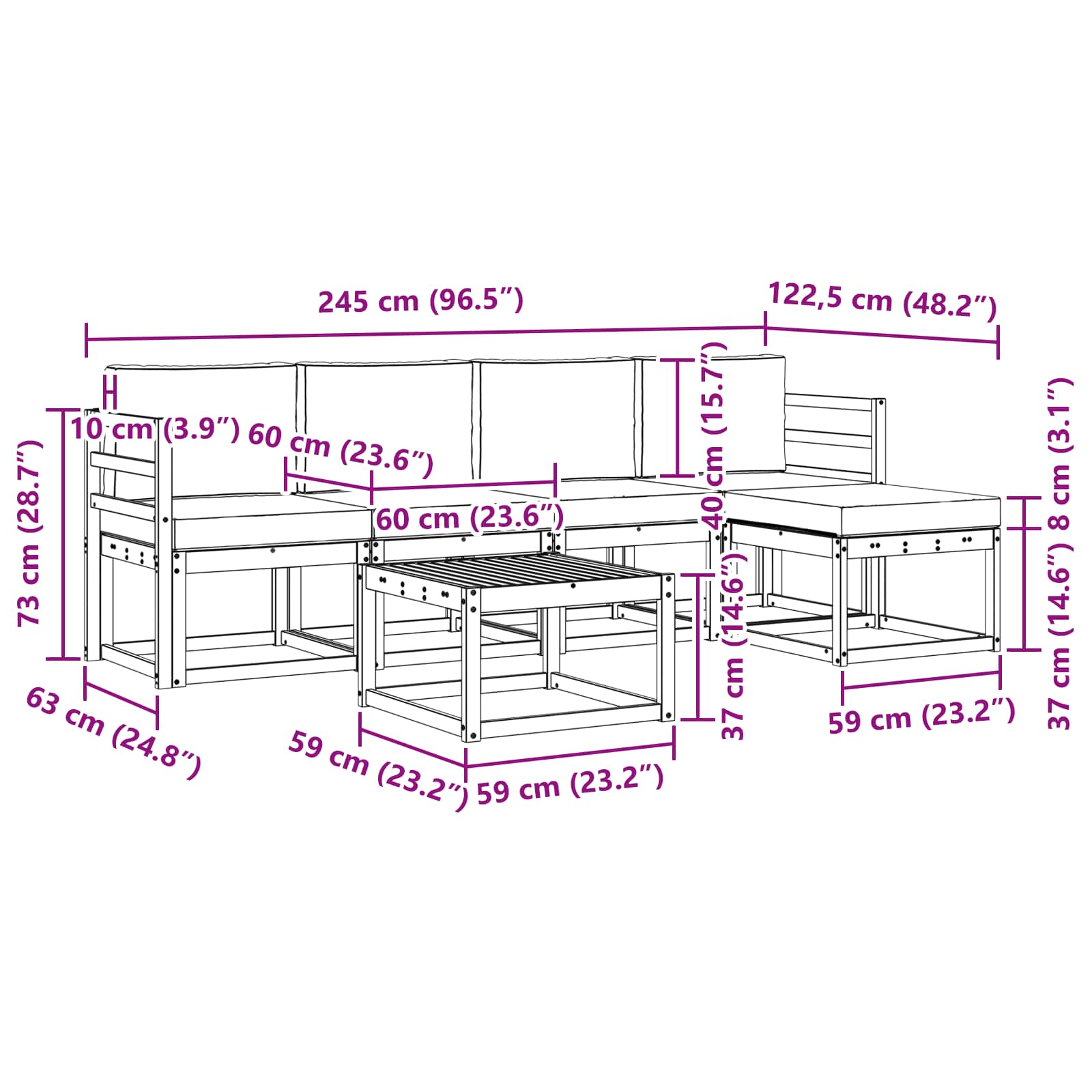 Set vanjskih sofa s jastukom 6 pcs Prirodna i svijetlo siva