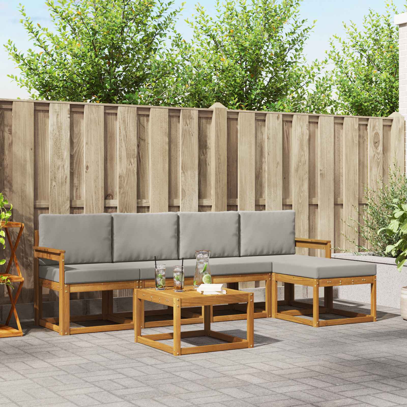 Set vanjskih sofa s jastukom 6 pcs Prirodna i svijetlo siva