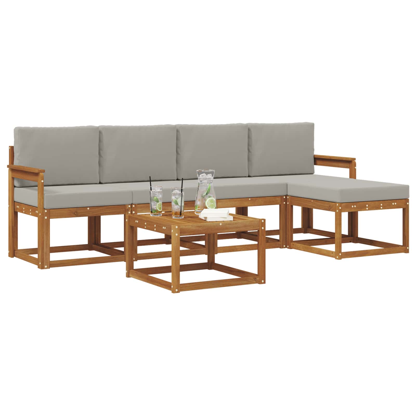 Set vanjskih sofa s jastukom 6 pcs Prirodna i svijetlo siva