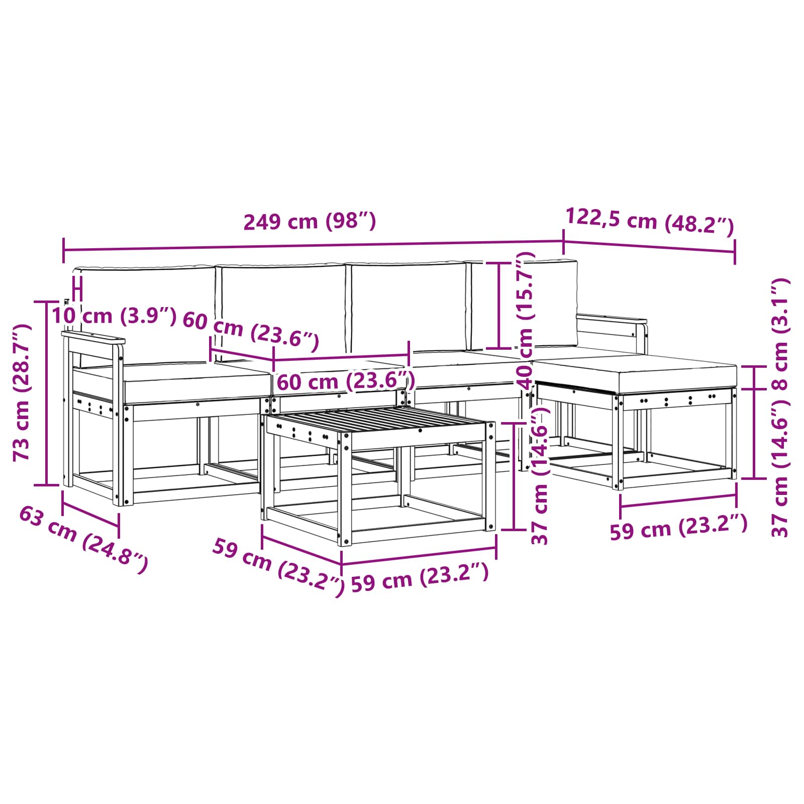 Set vanjskih sofa s jastukom 6 pcs Prirodna i bež