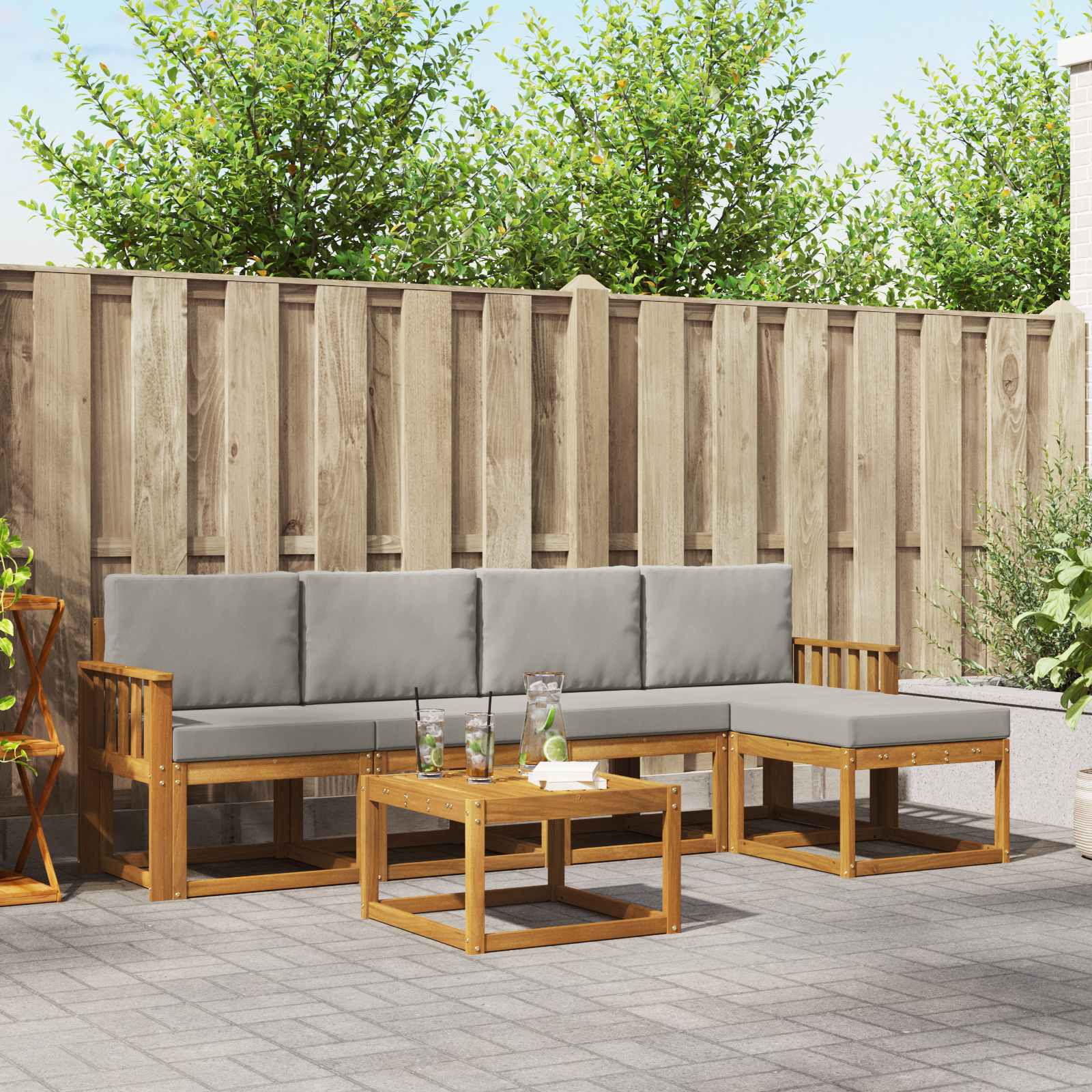Set vanjskih sofa s jastukom 6 pcs Prirodna i svijetlo siva