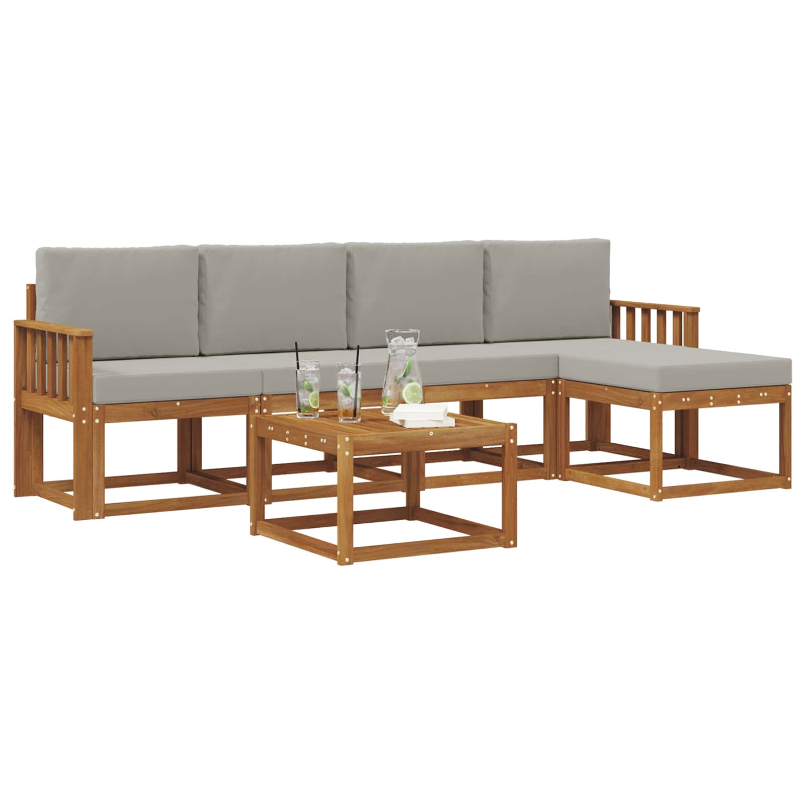 Set vanjskih sofa s jastukom 6 pcs Prirodna i svijetlo siva