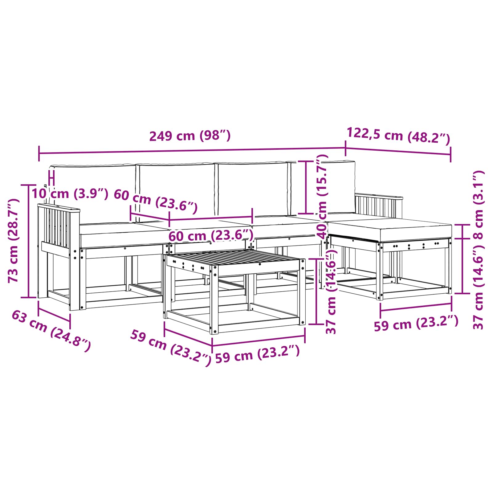 Set vanjskih sofa s jastukom 6 pcs Prirodna i antracit