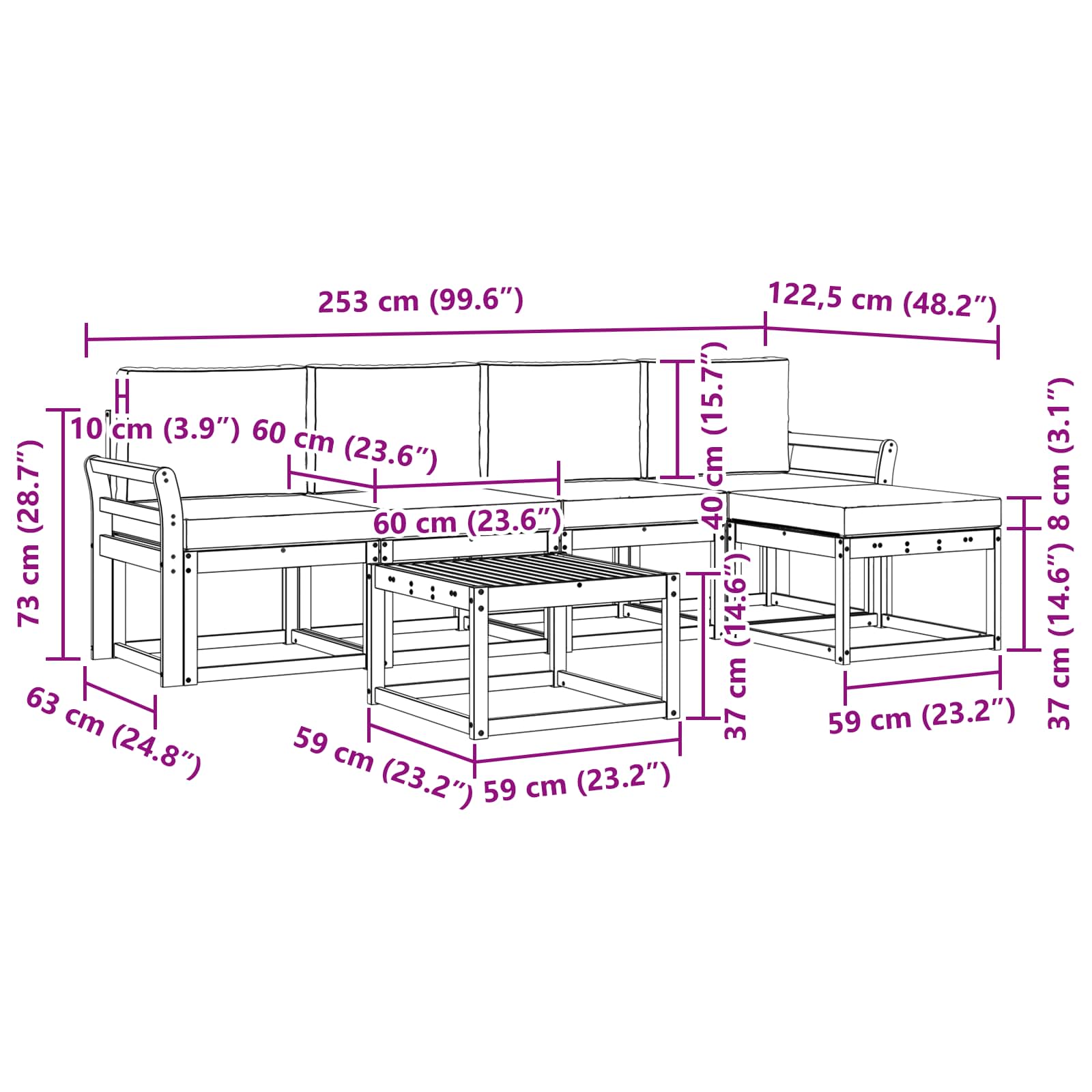 Set vanjskih sofa s jastukom 6 pcs Prirodna i svijetlo siva