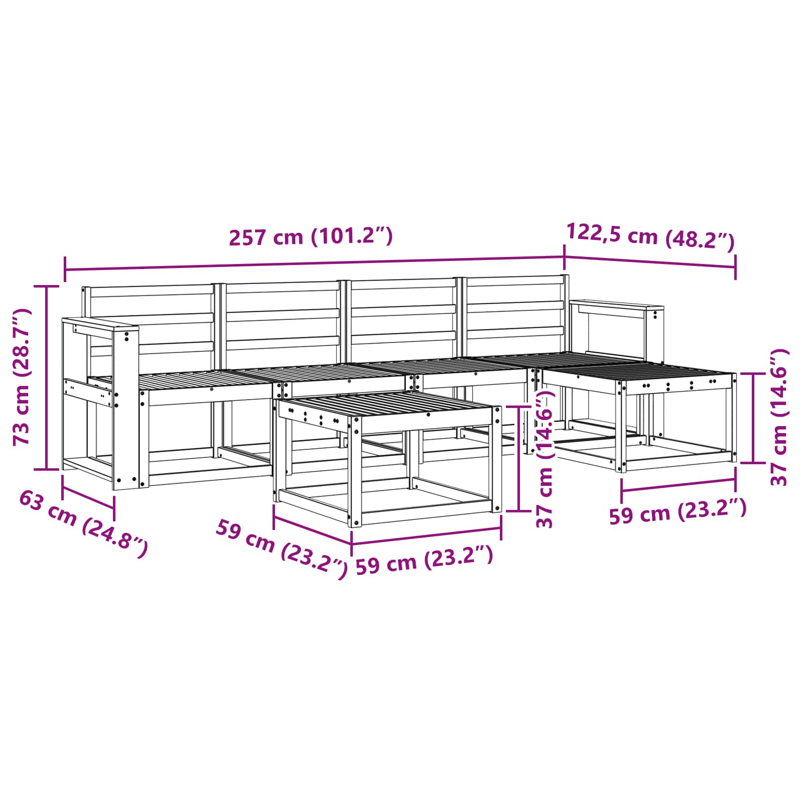 Set vanjskih sofa 6 pcs Prirodna