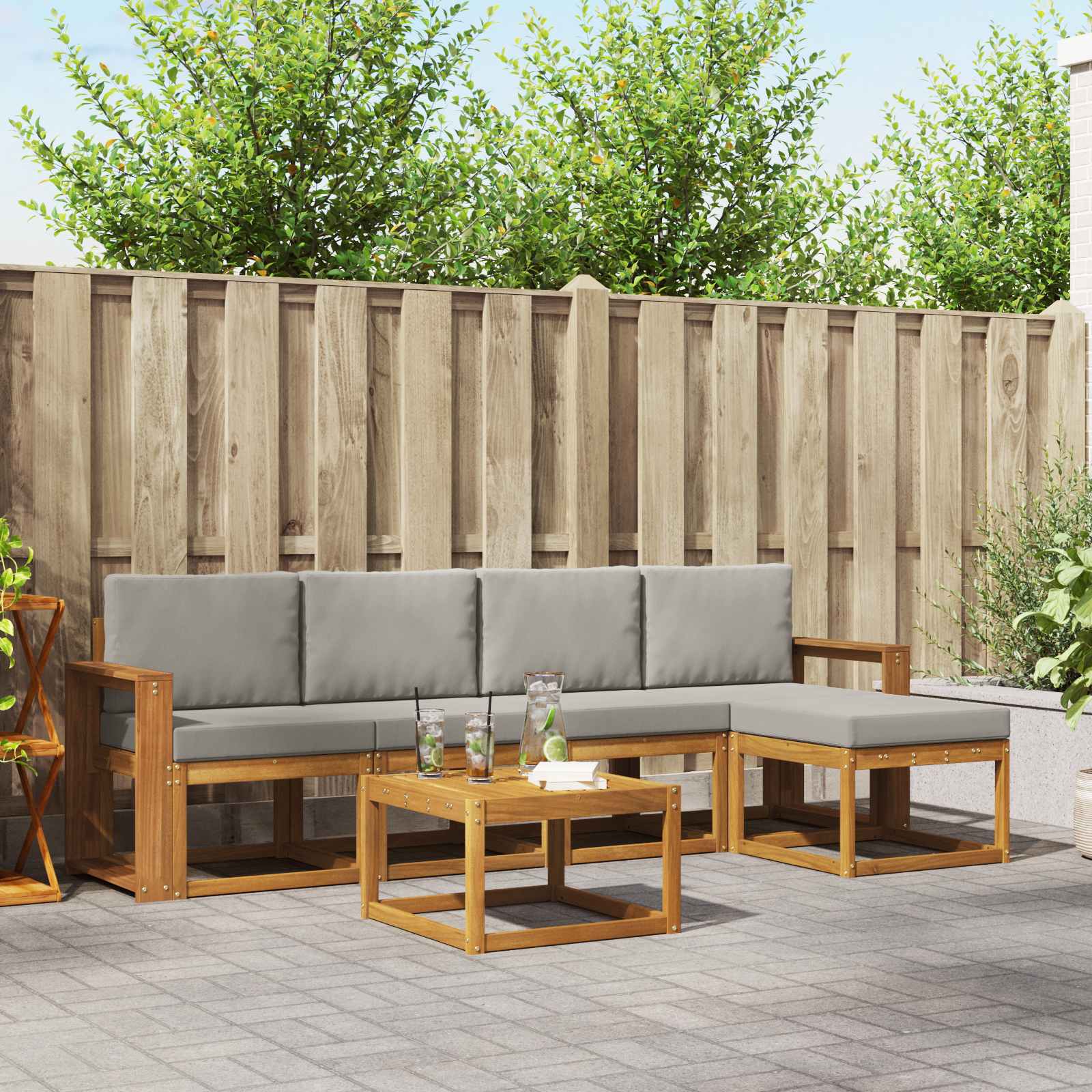 Set vanjskih sofa s jastukom 6 pcs Prirodna i svijetlo siva