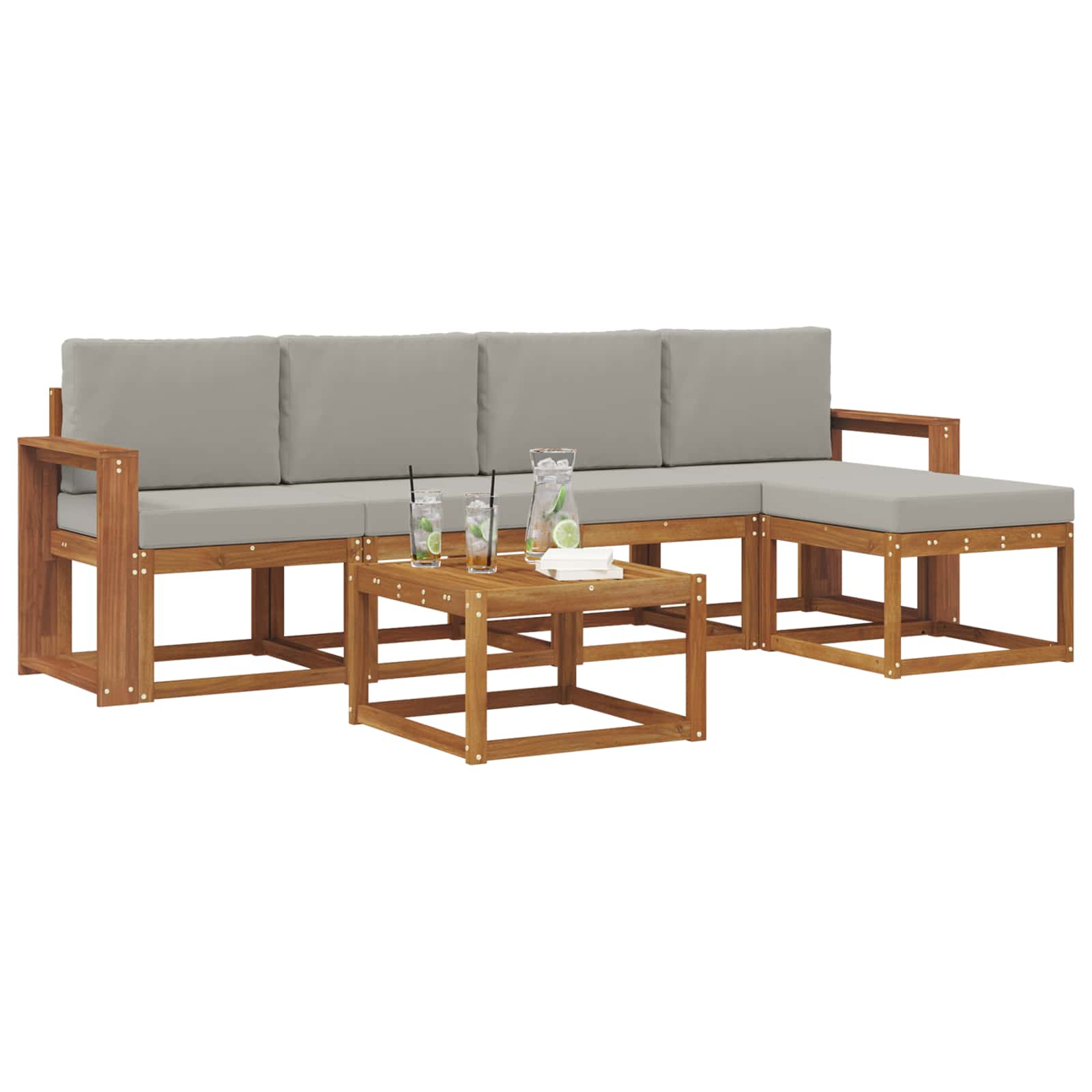 Set vanjskih sofa s jastukom 6 pcs Prirodna i svijetlo siva