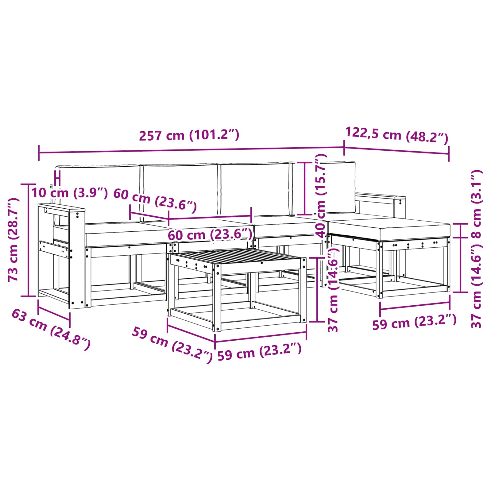 Set vanjskih sofa s jastukom 6 pcs Prirodna i svijetlo siva