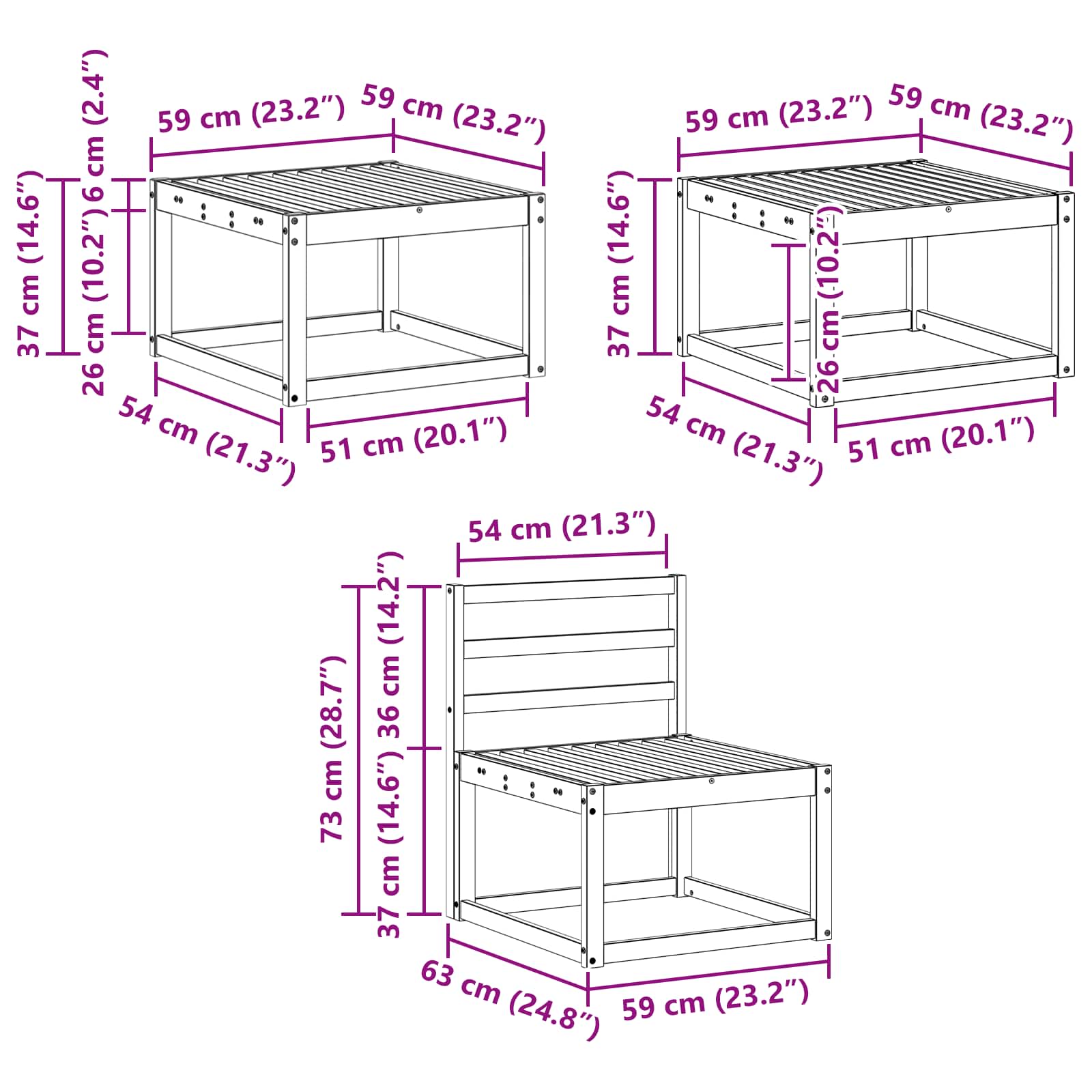 Set vanjskih sofa 6 pcs Prirodna