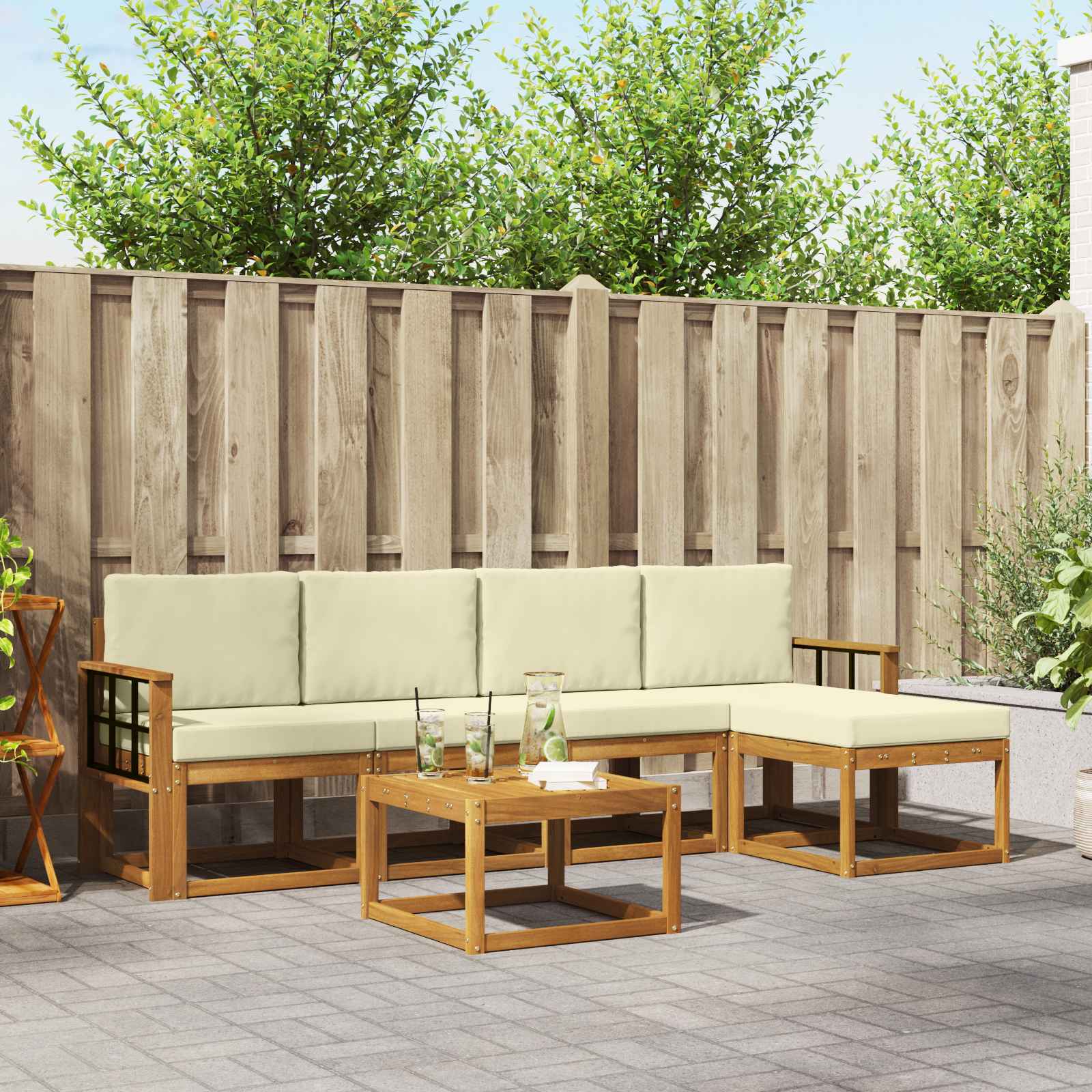 Set vanjskih sofa s jastukom 6 pcs Prirodna i krem