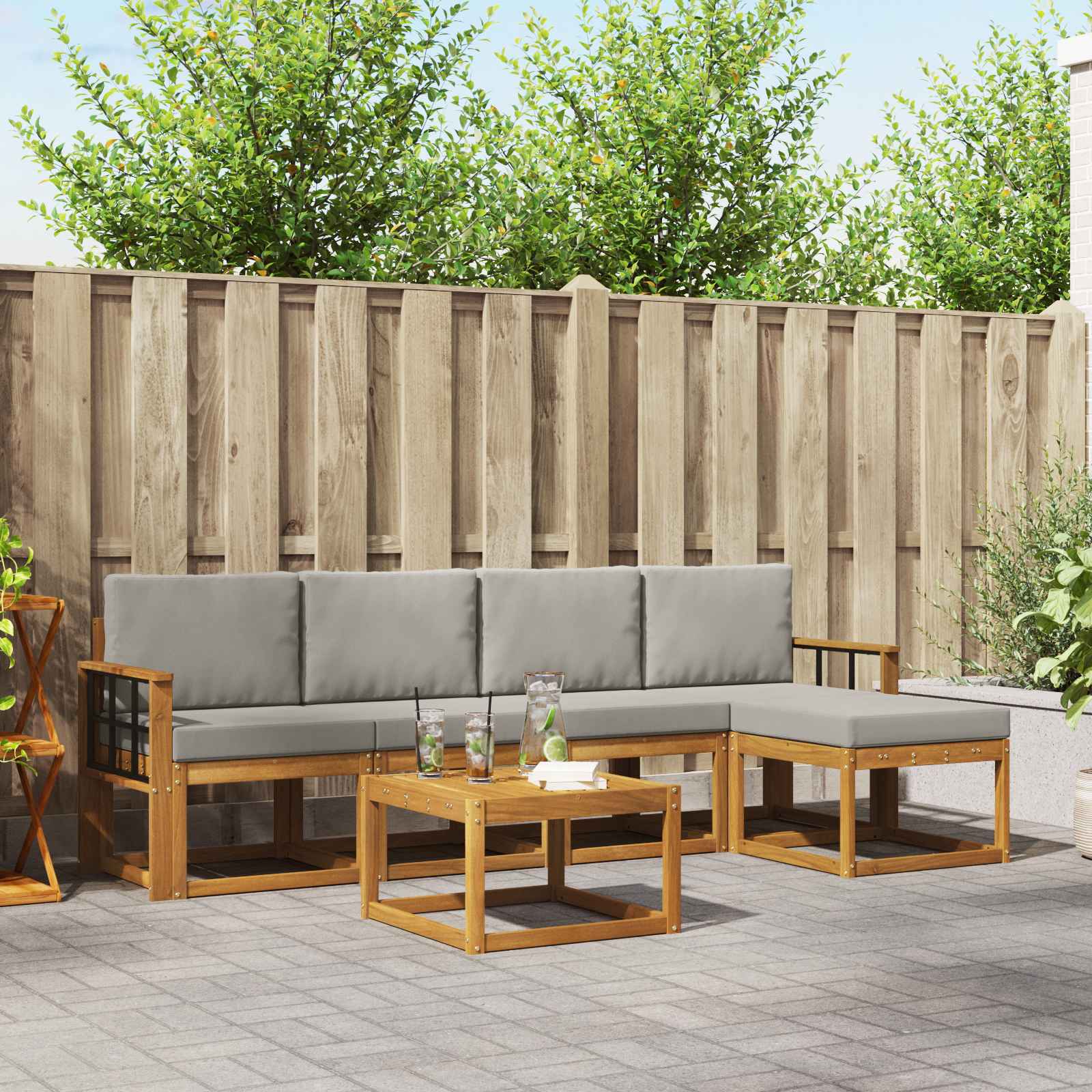 Set vanjskih sofa s jastukom 6 pcs Prirodna i svijetlo siva