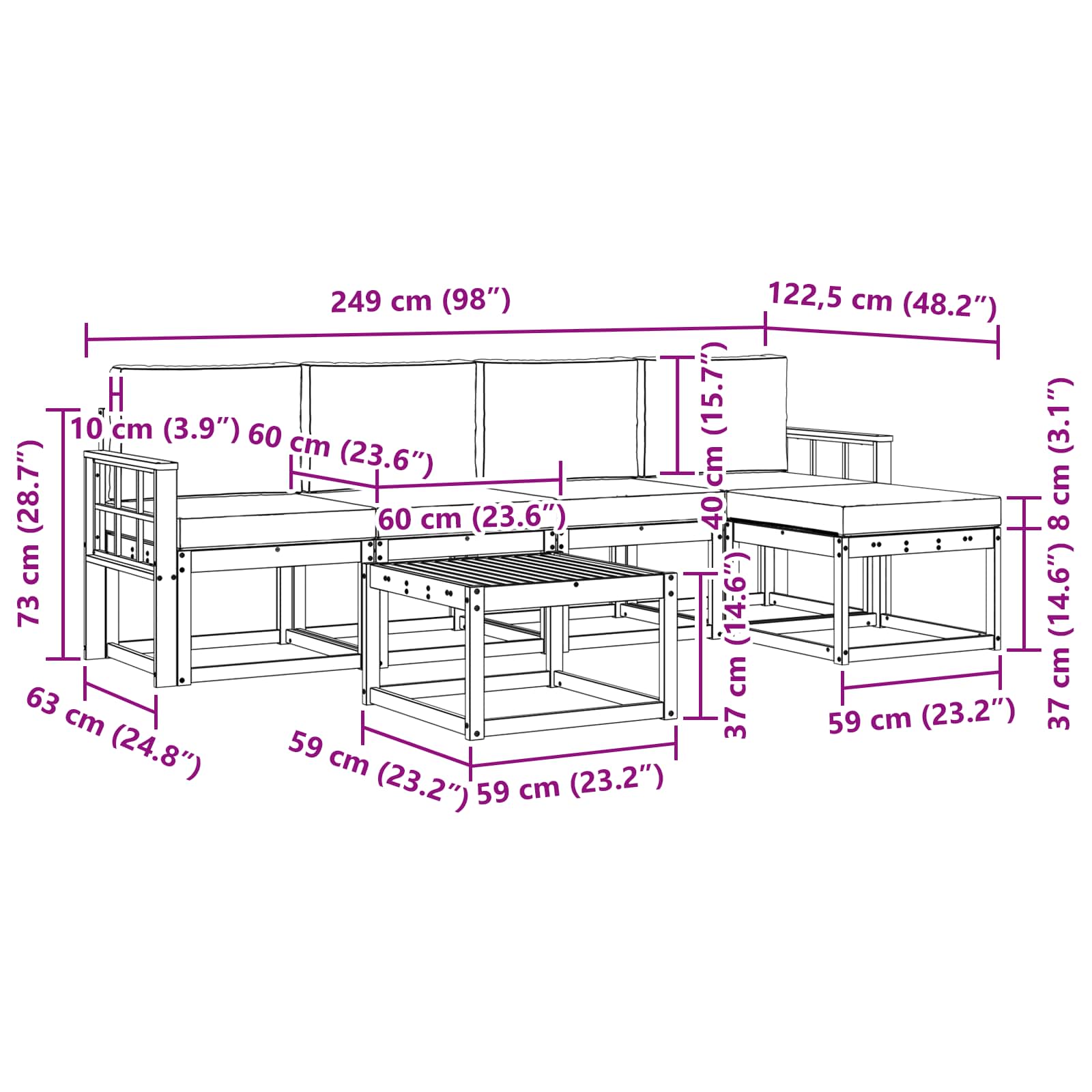 Set vanjskih sofa s jastukom 6 pcs Prirodna i bež