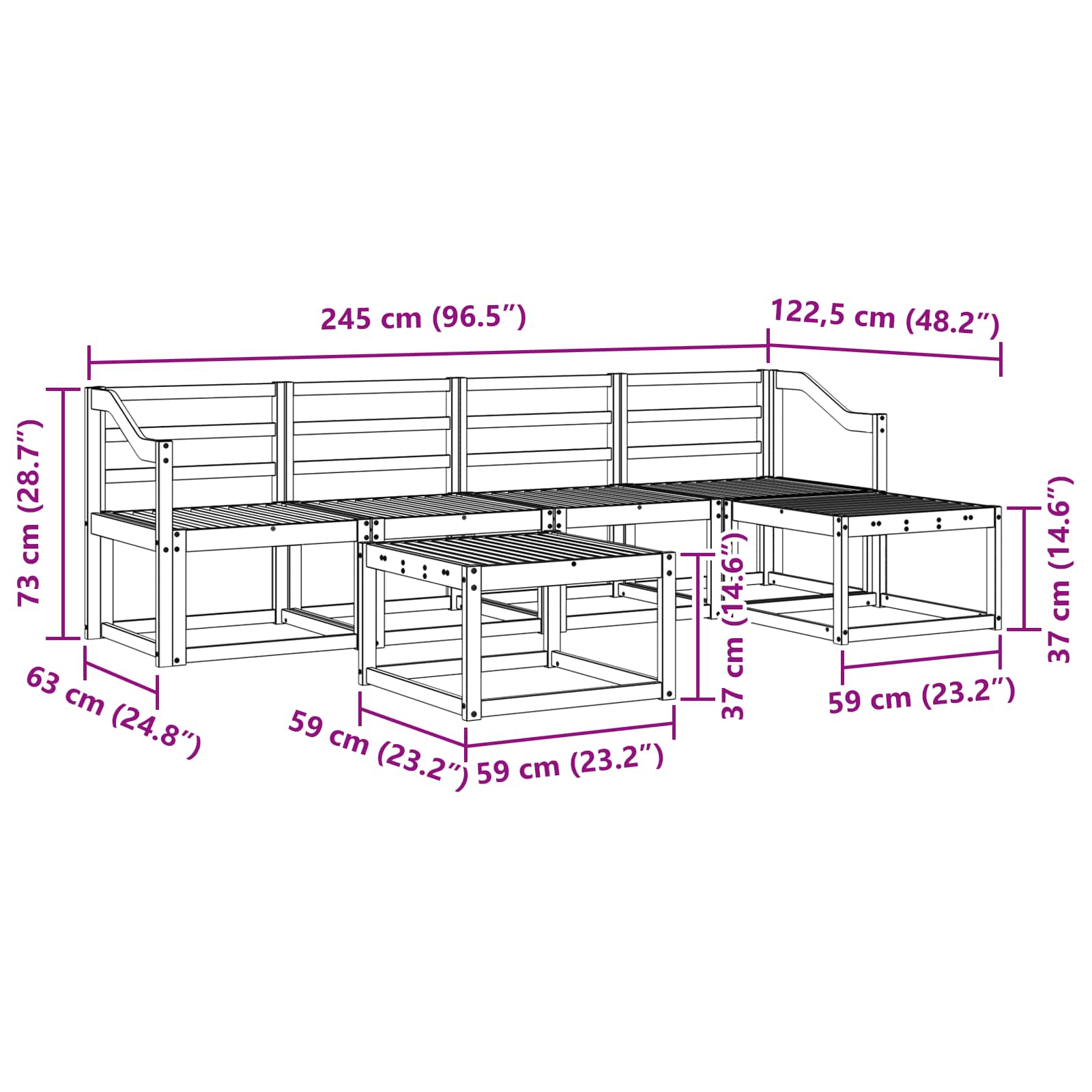 Set vanjskih sofa 6 pcs Prirodna