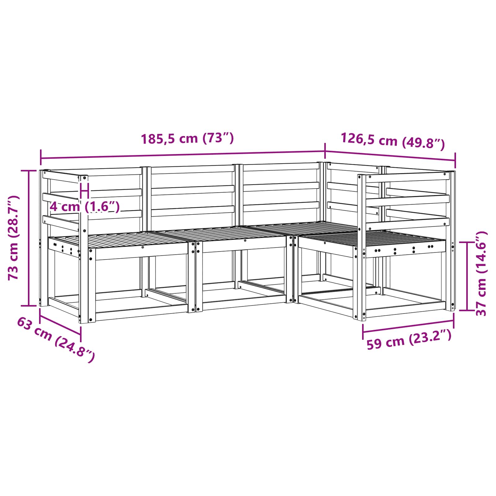 Set vanjskih sofa 4 pcs Prirodna Čvrsto drvo akacije