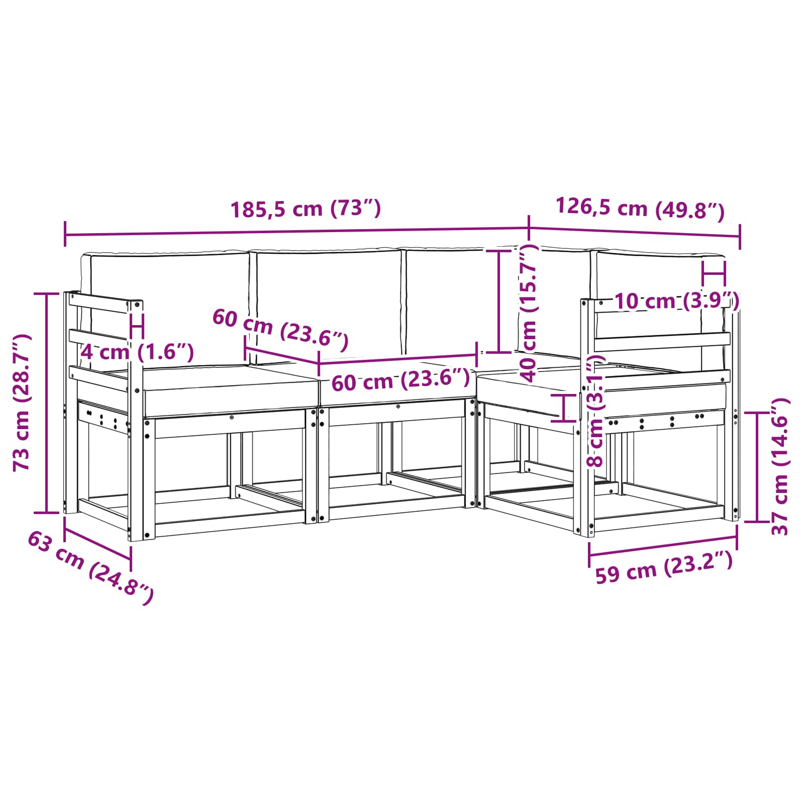 Set vanjskih sofa s jastukom 4 pcs Prirodna i svijetlo siva