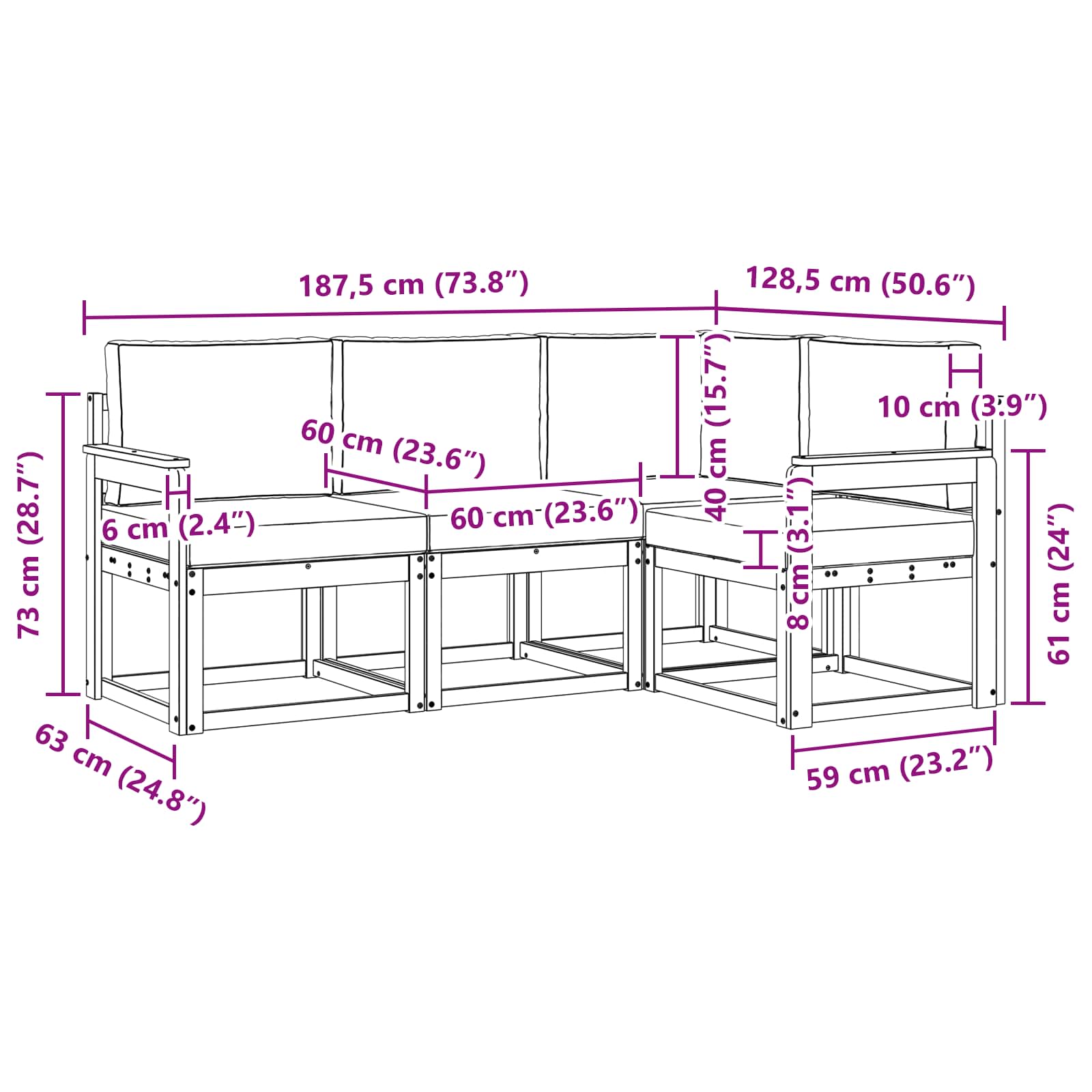 Set vanjskih sofa s jastukom 4 pcs Prirodna i antracit