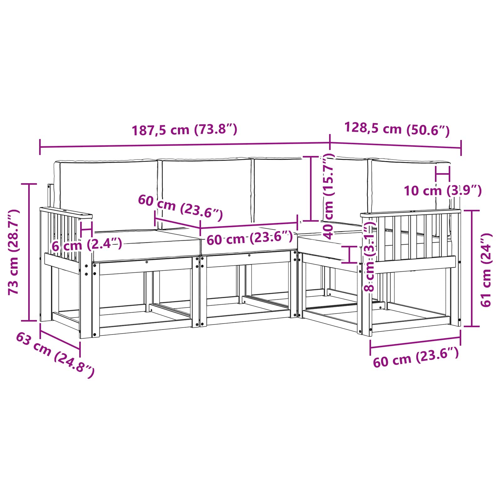 Set vanjskih sofa s jastukom 4 pcs Prirodna i bež
