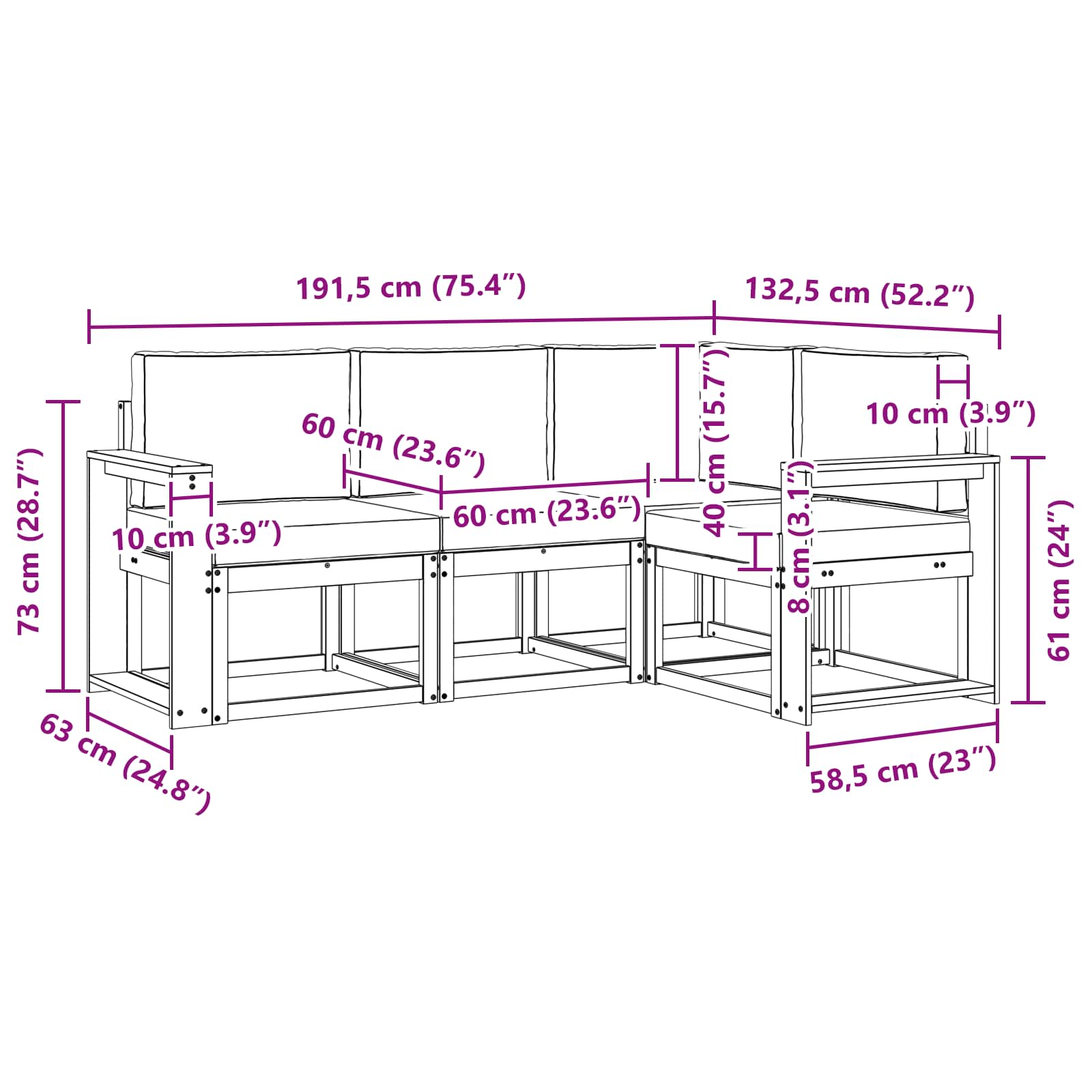 Set vanjskih sofa s jastukom 4 pcs Prirodna i antracit