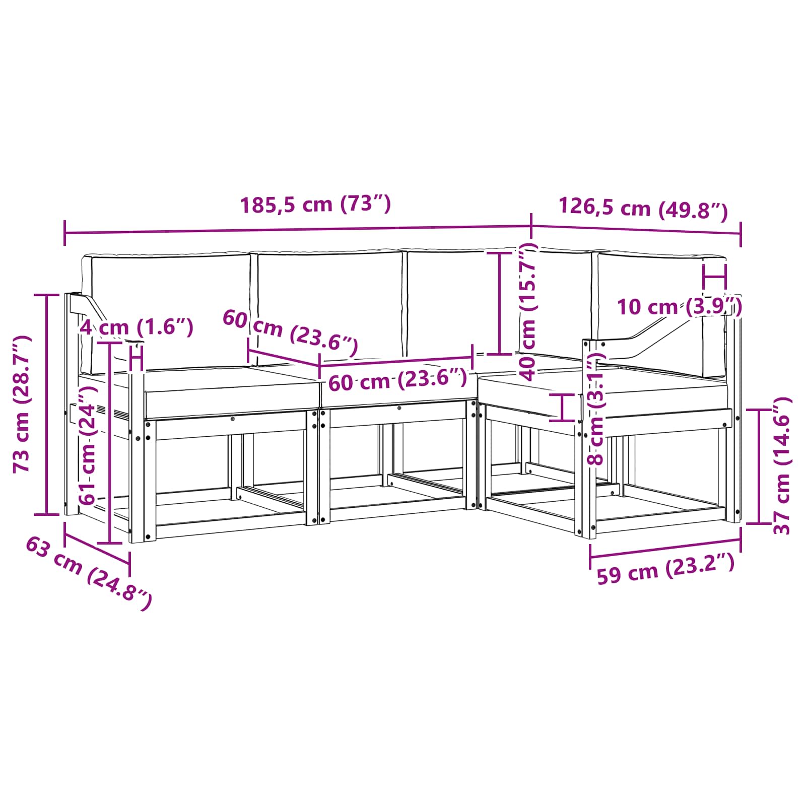Set vanjskih sofa s jastukom 4 pcs Prirodna i bež