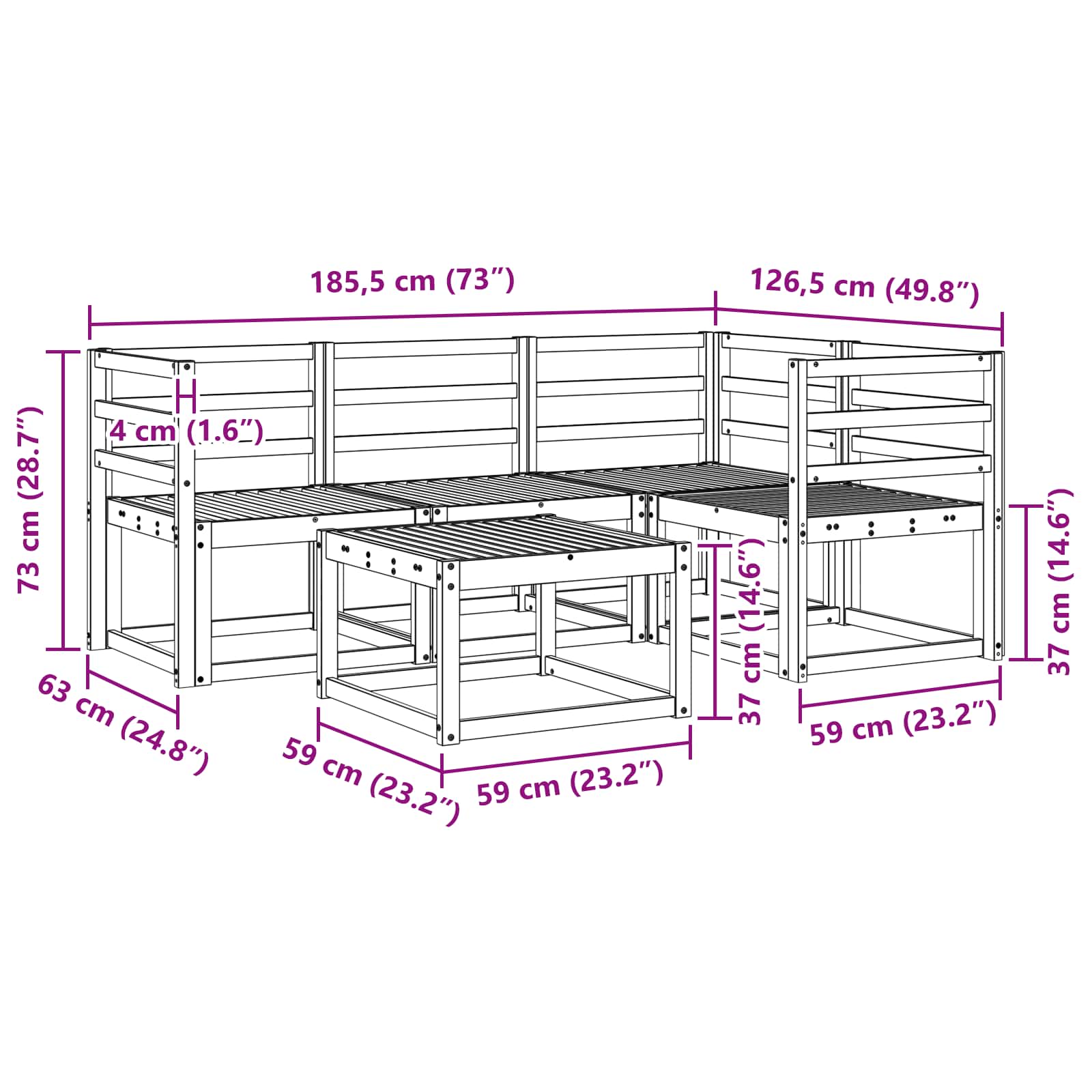 Set vanjskih sofa 5 pcs Prirodna Čvrsto drvo akacije