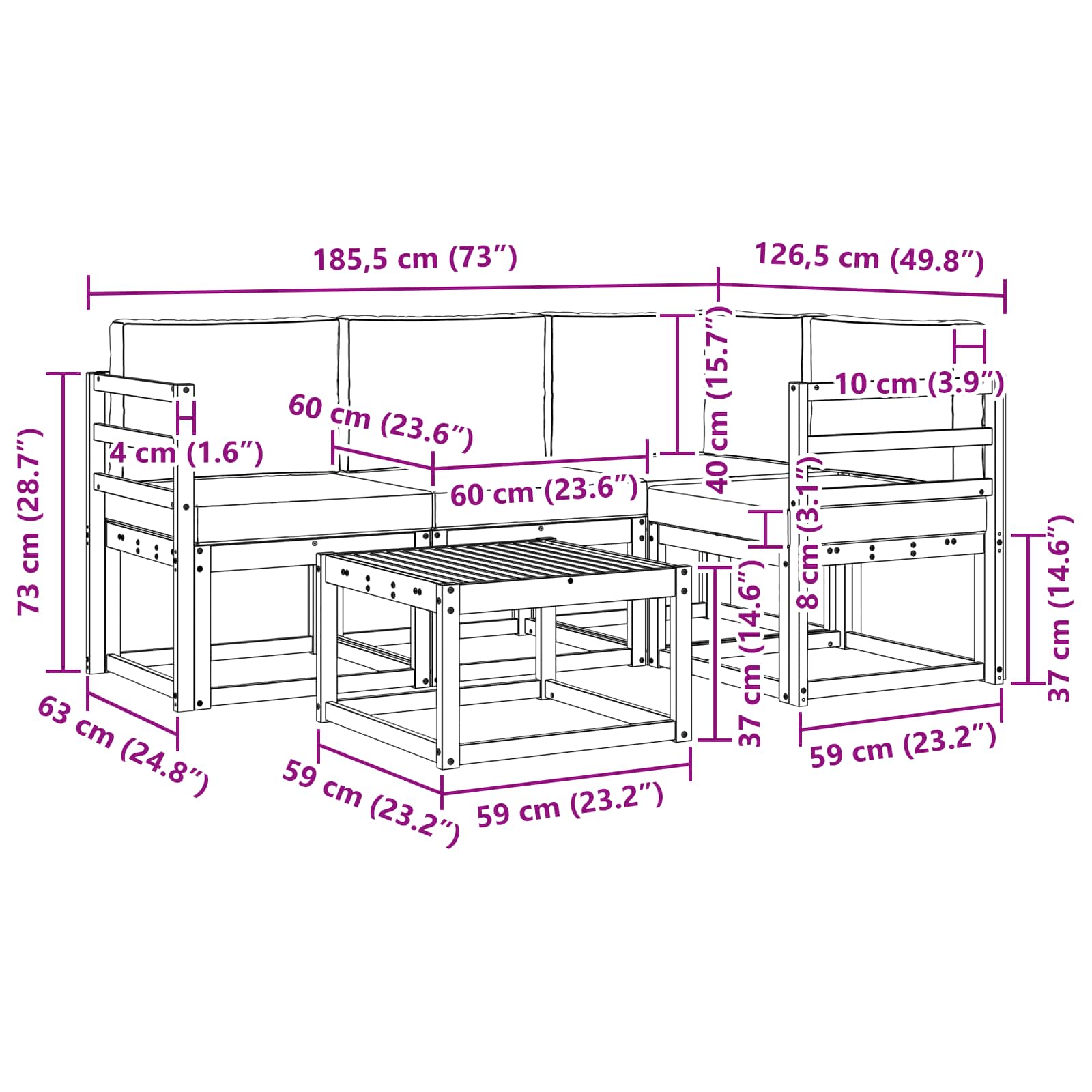 Set vanjskih sofa s jastukom 5 pcs Prirodna i krem