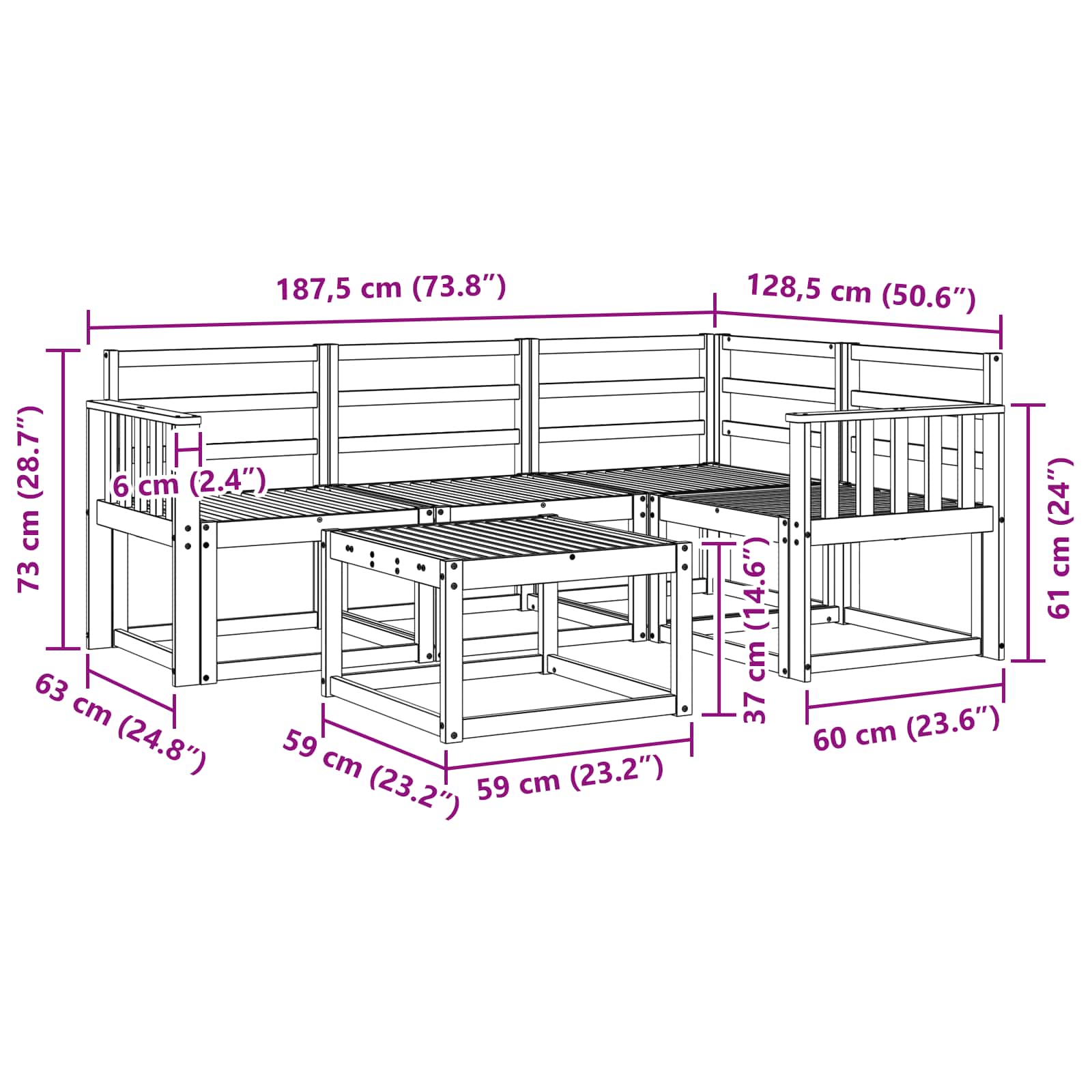 Set vanjskih sofa 5 pcs Prirodna Čvrsto drvo akacije