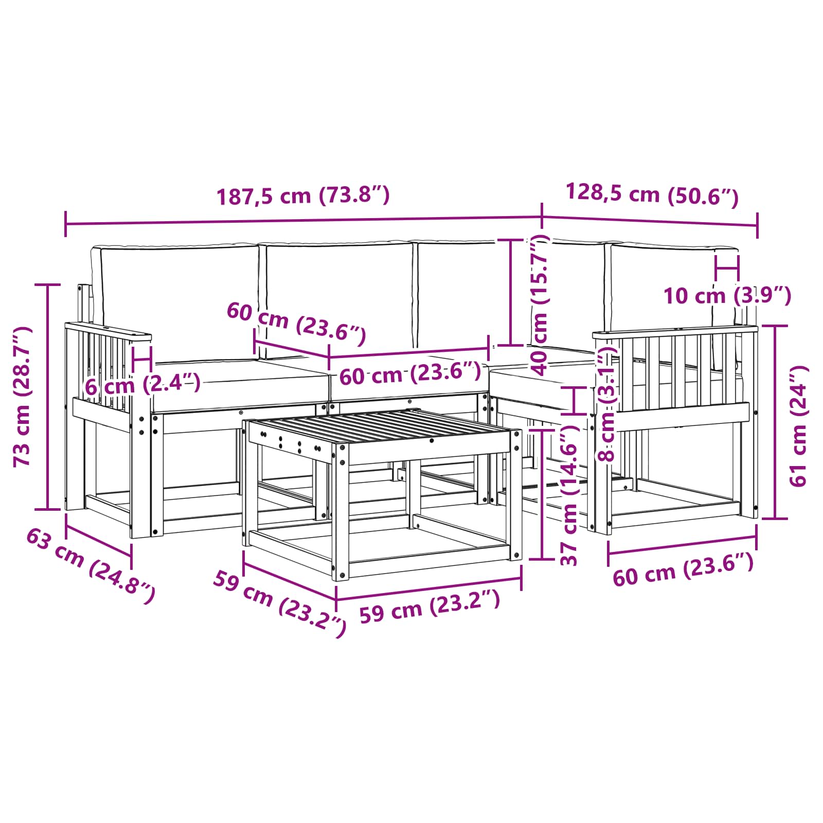 Set vanjskih sofa s jastukom 5 pcs Prirodna i krem