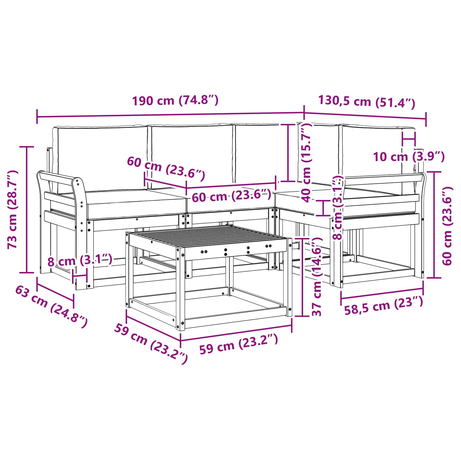 Set vanjskih sofa s jastukom 5 pcs Prirodna i krem