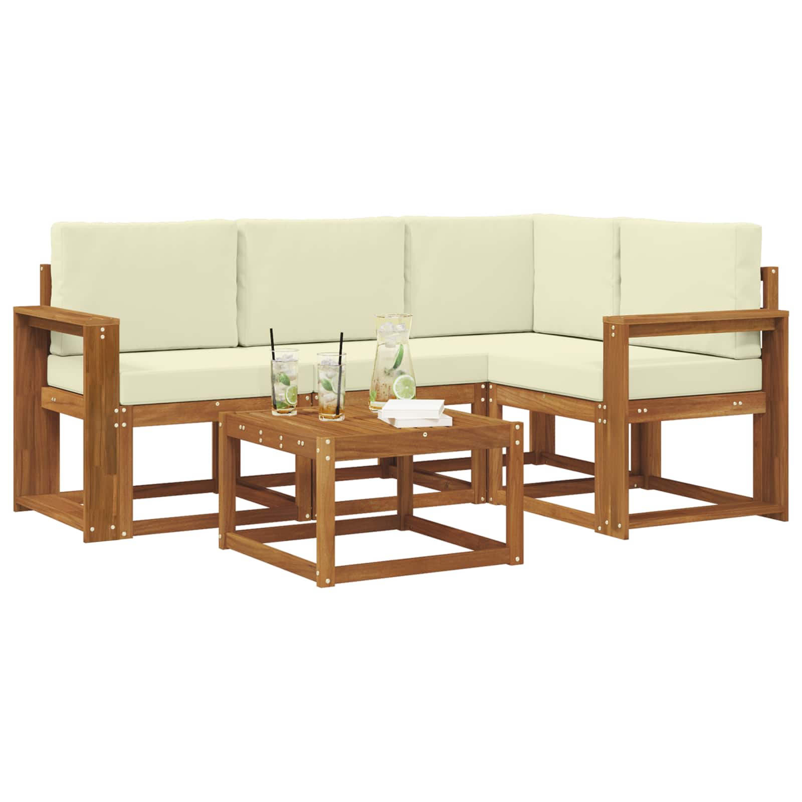 Set vanjskih sofa s jastukom 5 pcs Prirodna i krem