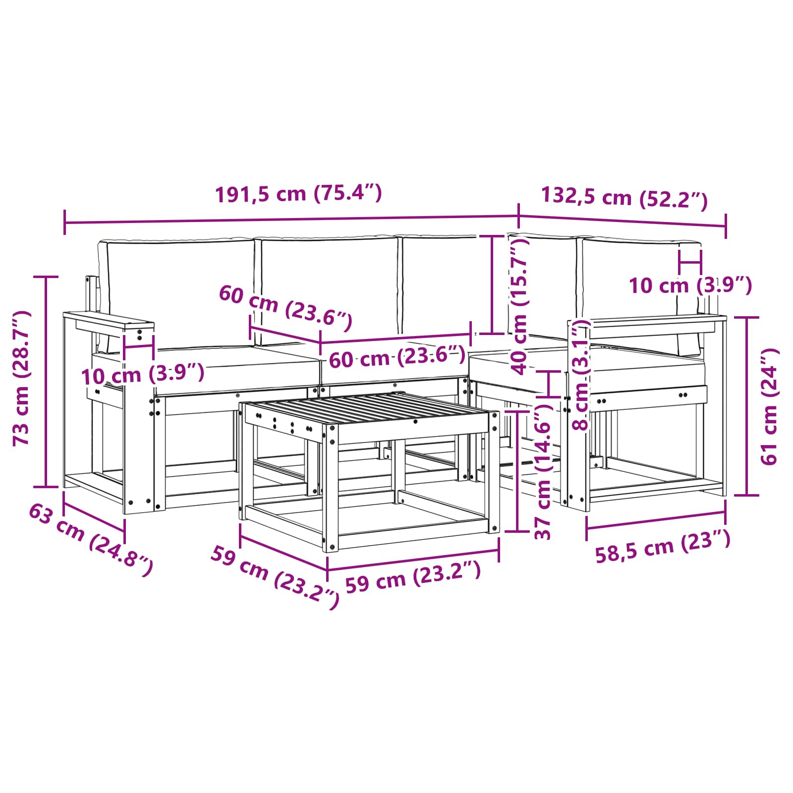 Set vanjskih sofa s jastukom 5 pcs Prirodna i bež