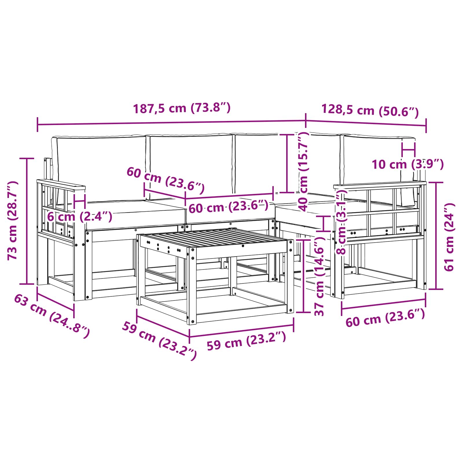 Set vanjskih sofa s jastukom 5 pcs Prirodna i bež
