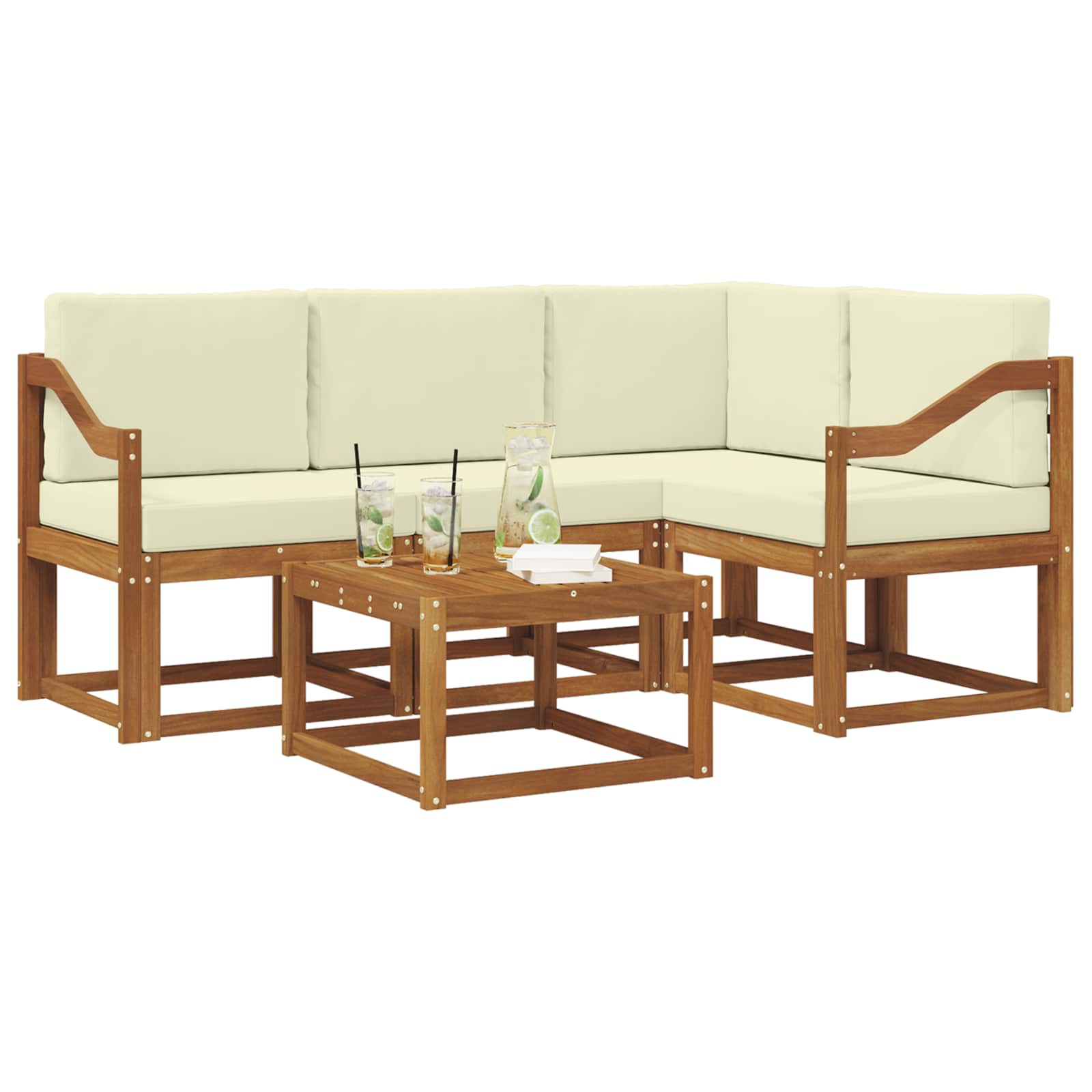 Set vanjskih sofa s jastukom 5 pcs Prirodna i krem