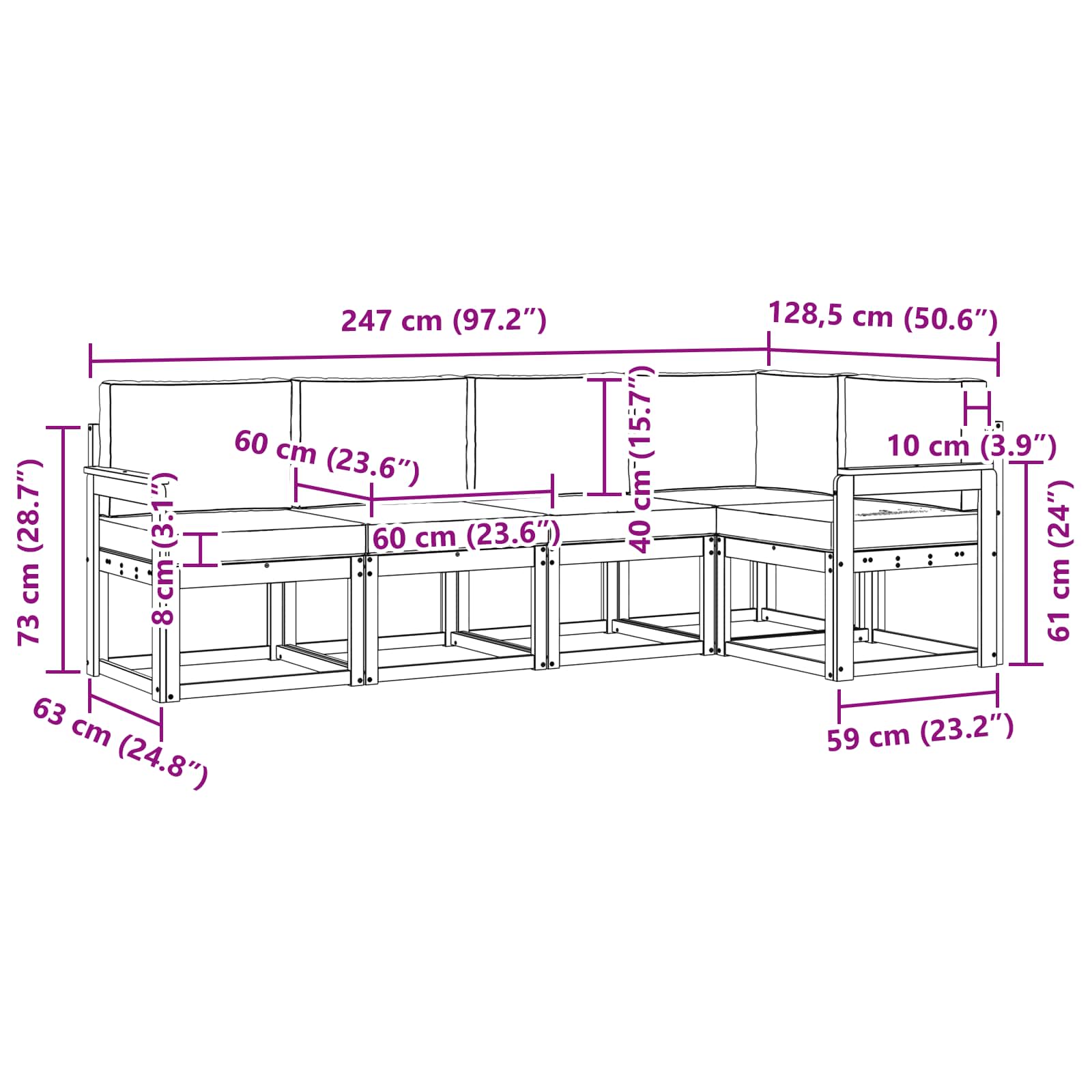 Set vanjskih sofa s jastukom 5 pcs Prirodna i antracit