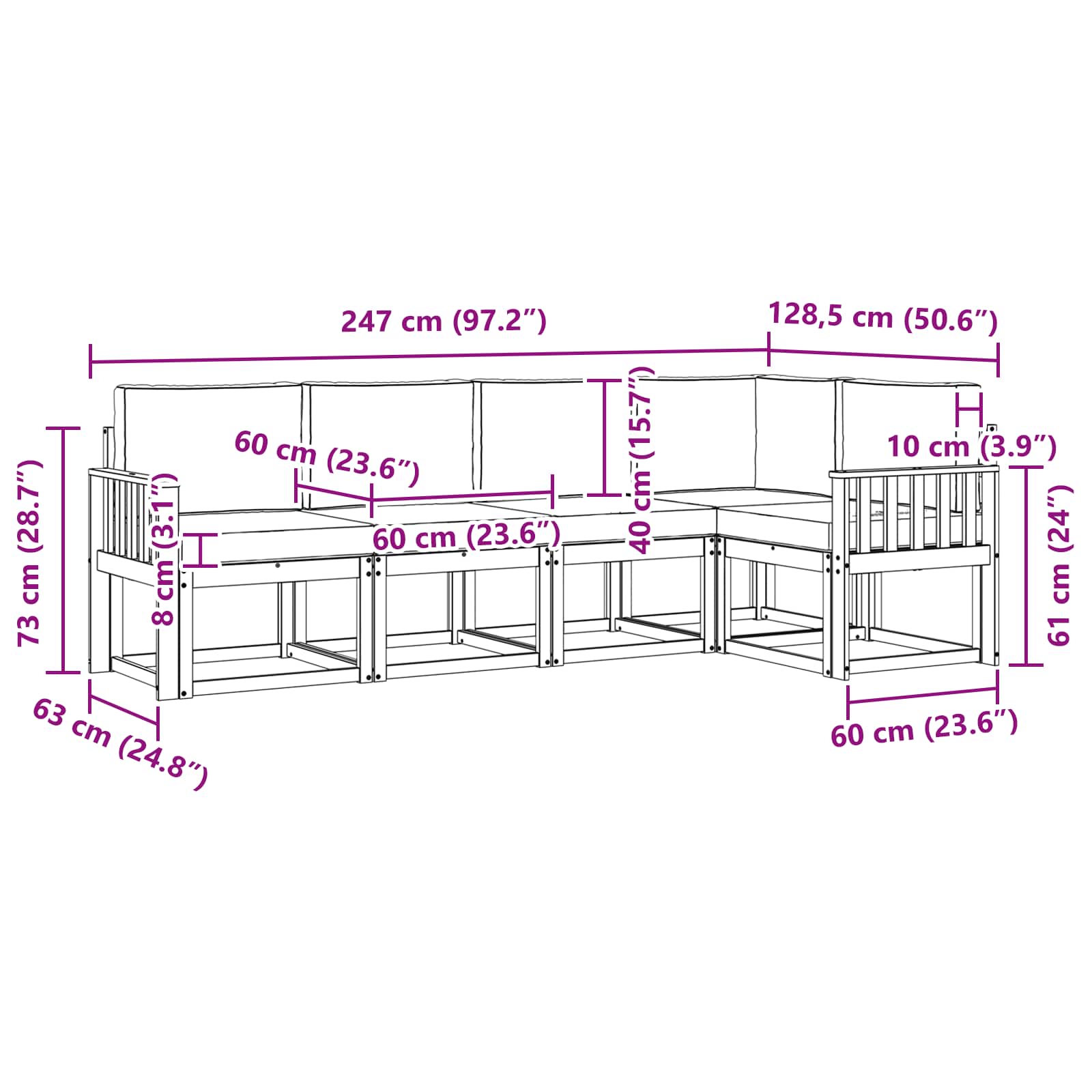 Set vanjskih sofa s jastukom 5 pcs Prirodna i krem