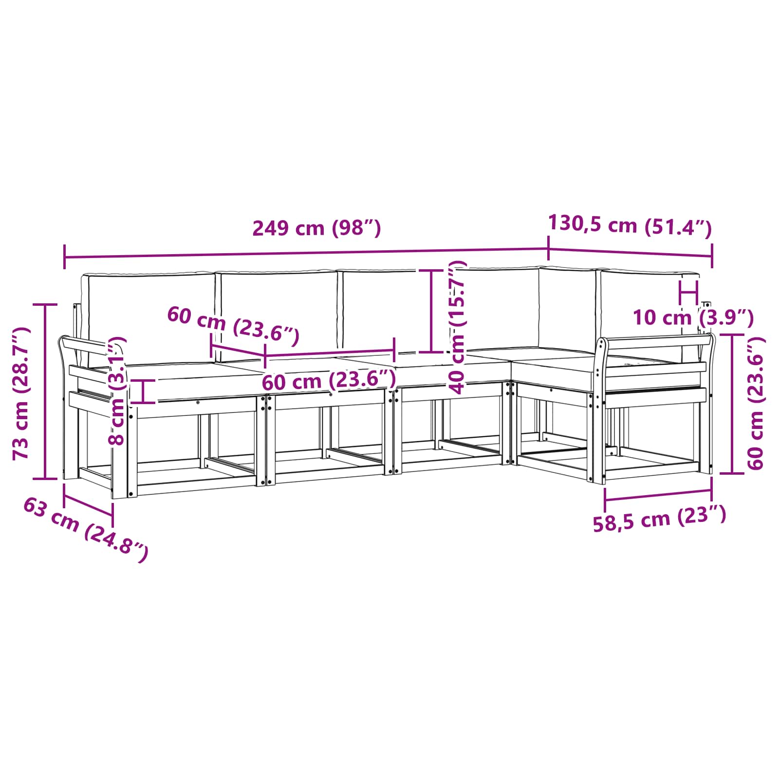 Set vanjskih sofa s jastukom 5 pcs Prirodna i antracit