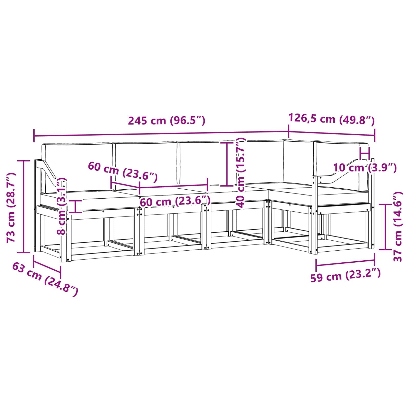 Set vanjskih sofa s jastukom 5 pcs Prirodna i krem
