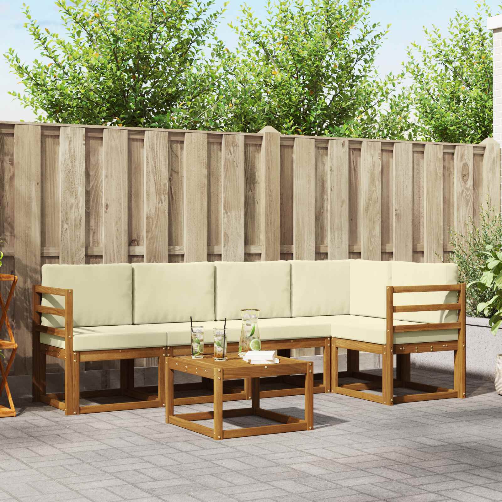 Set vanjskih sofa s jastukom 6 pcs Prirodna i krem