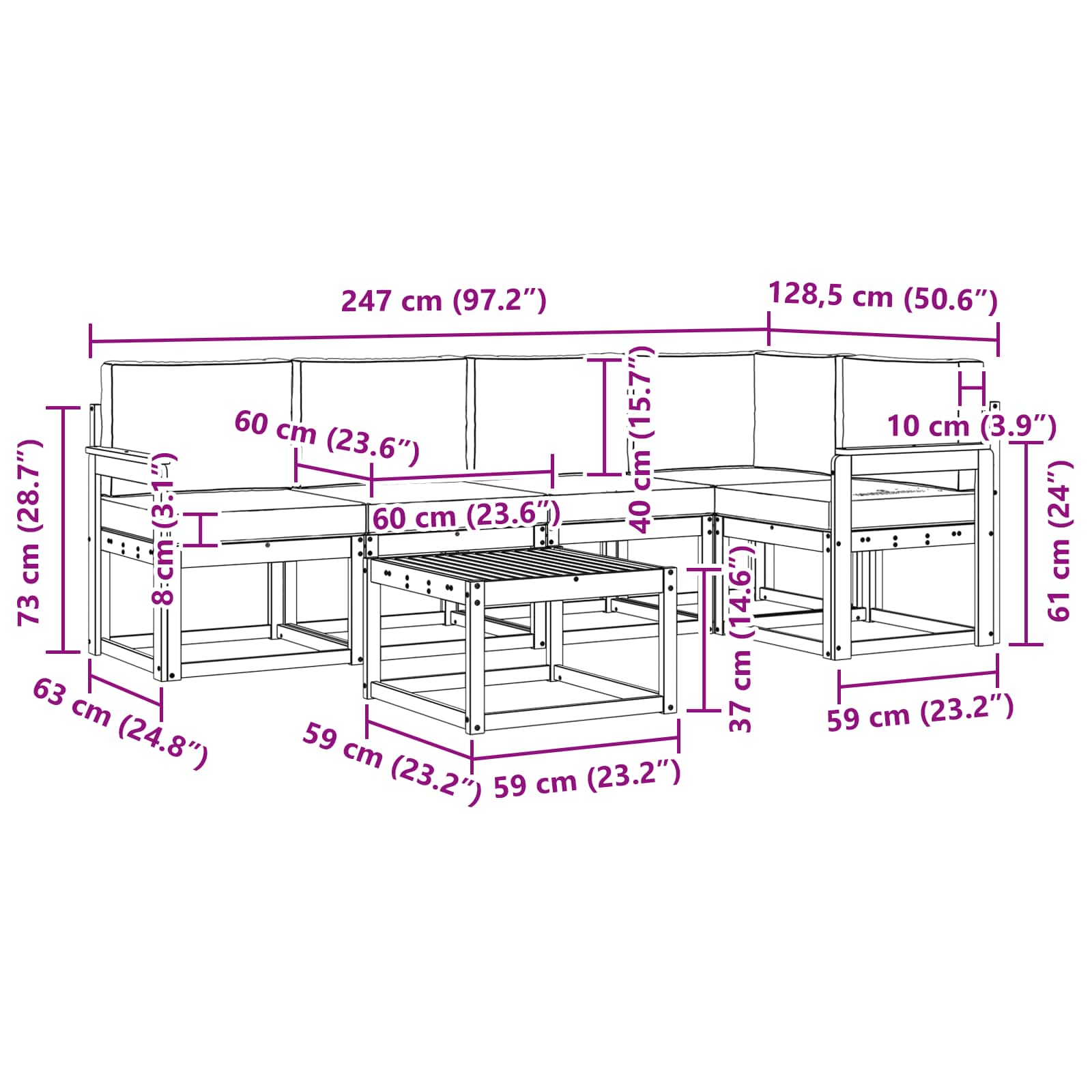 Set vanjskih sofa s jastukom 6 pcs Prirodna i krem