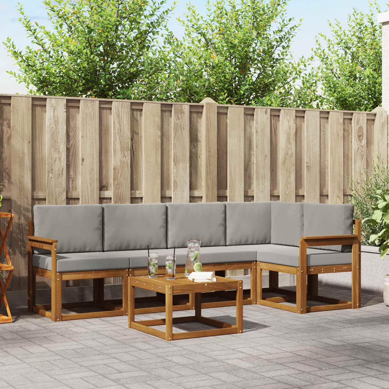 Set vanjskih sofa s jastukom 6 pcs Prirodna i svijetlo siva