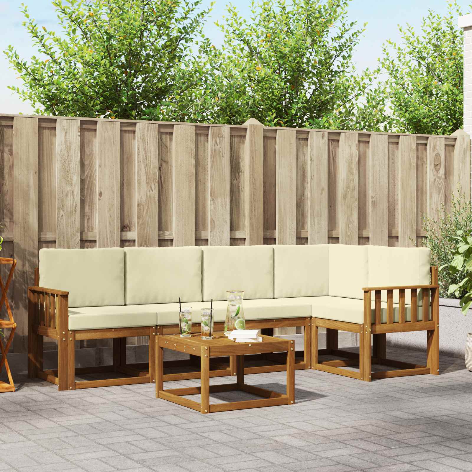 Set vanjskih sofa s jastukom 6 pcs Prirodna i krem