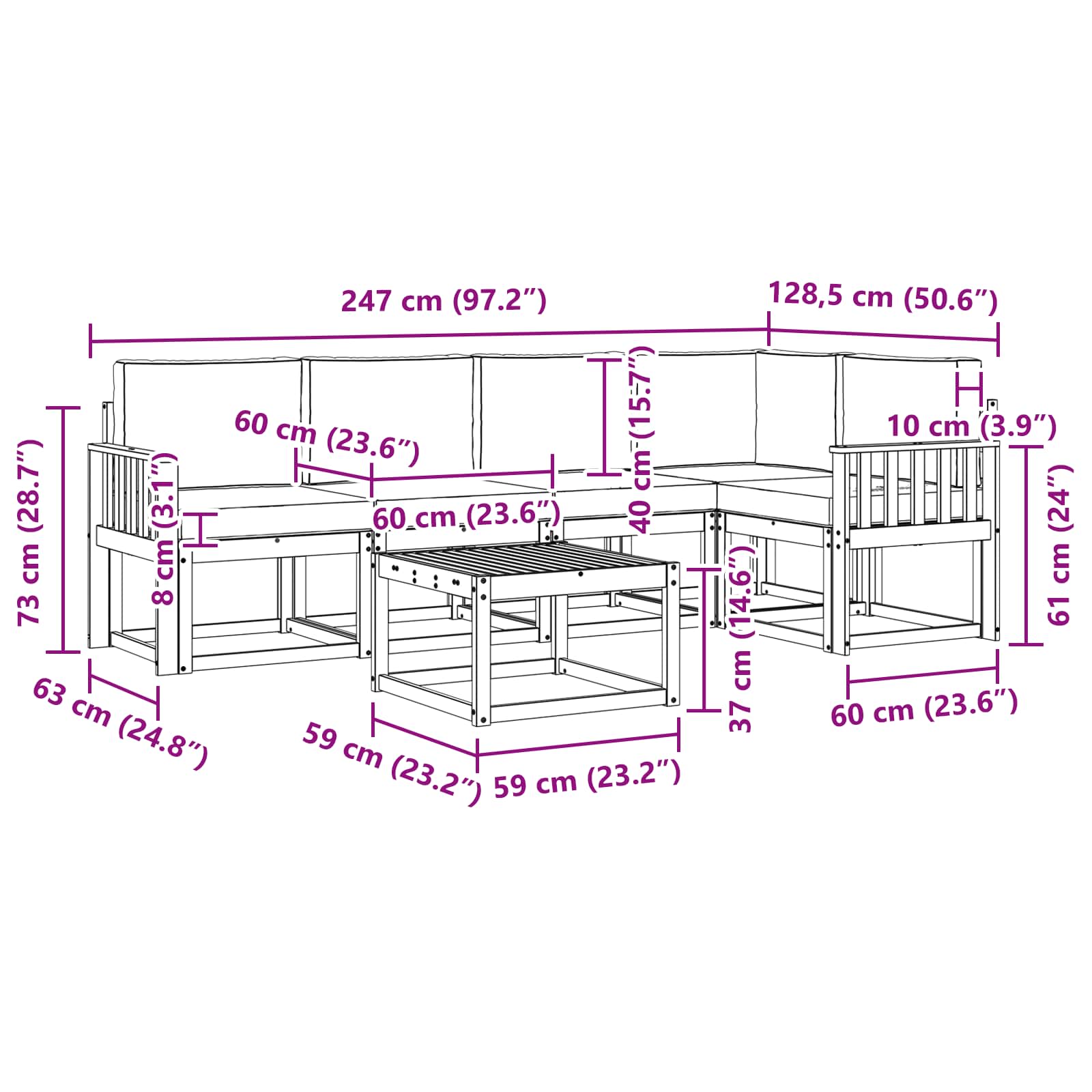 Set vanjskih sofa s jastukom 6 pcs Prirodna i bež