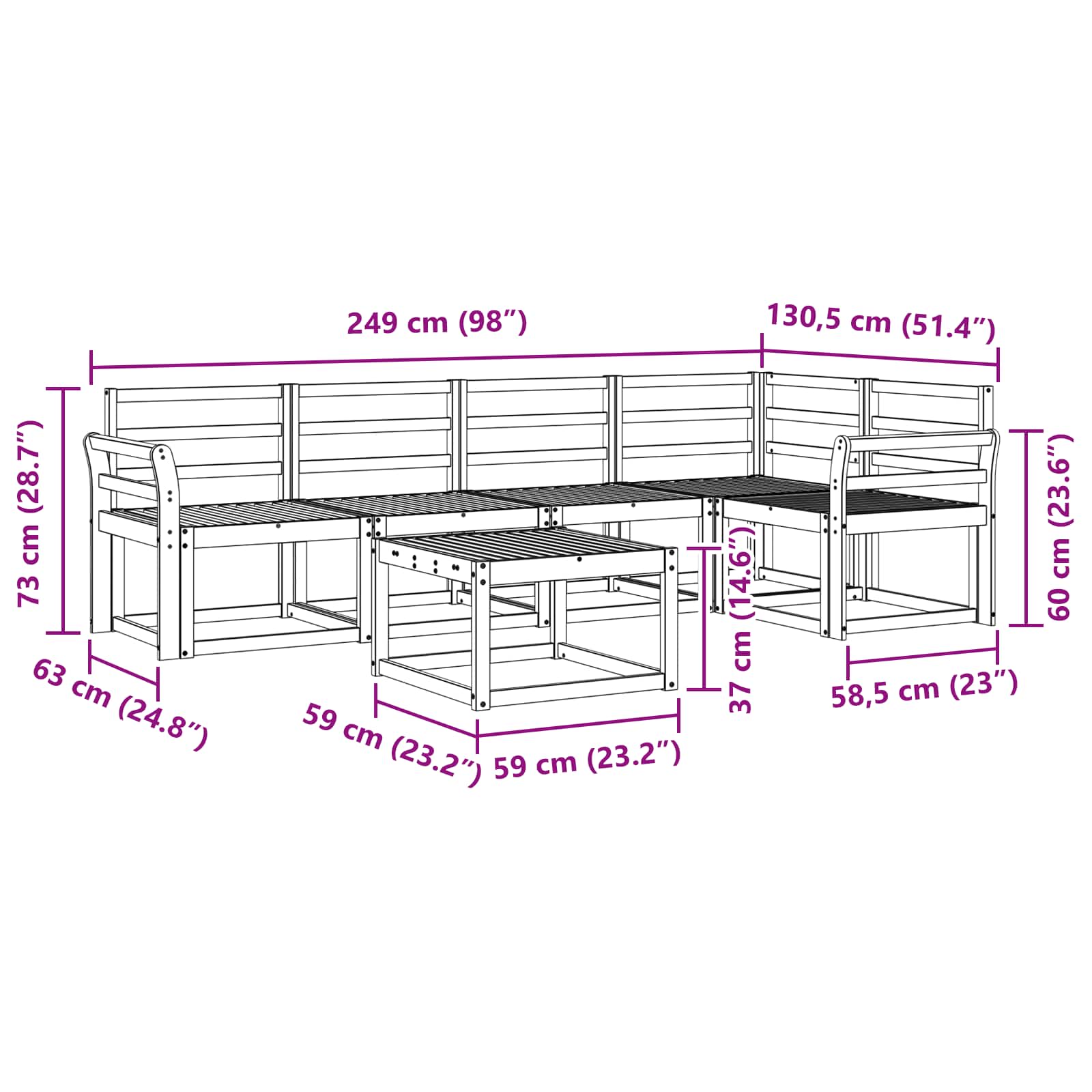 Set vanjskih sofa 6 pcs Prirodna Čvrsto drvo akacije