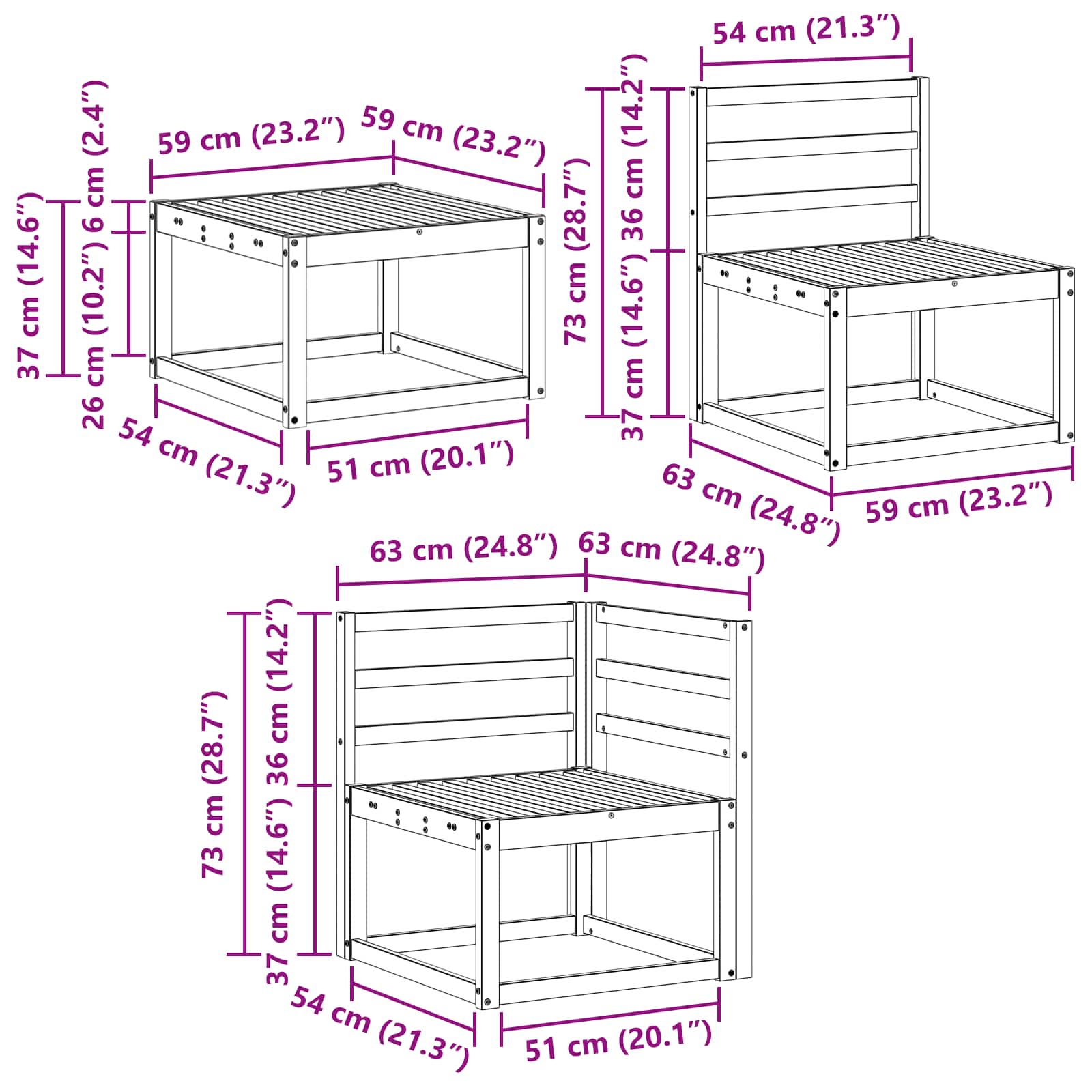 Set vanjskih sofa 6 pcs Prirodna Čvrsto drvo akacije