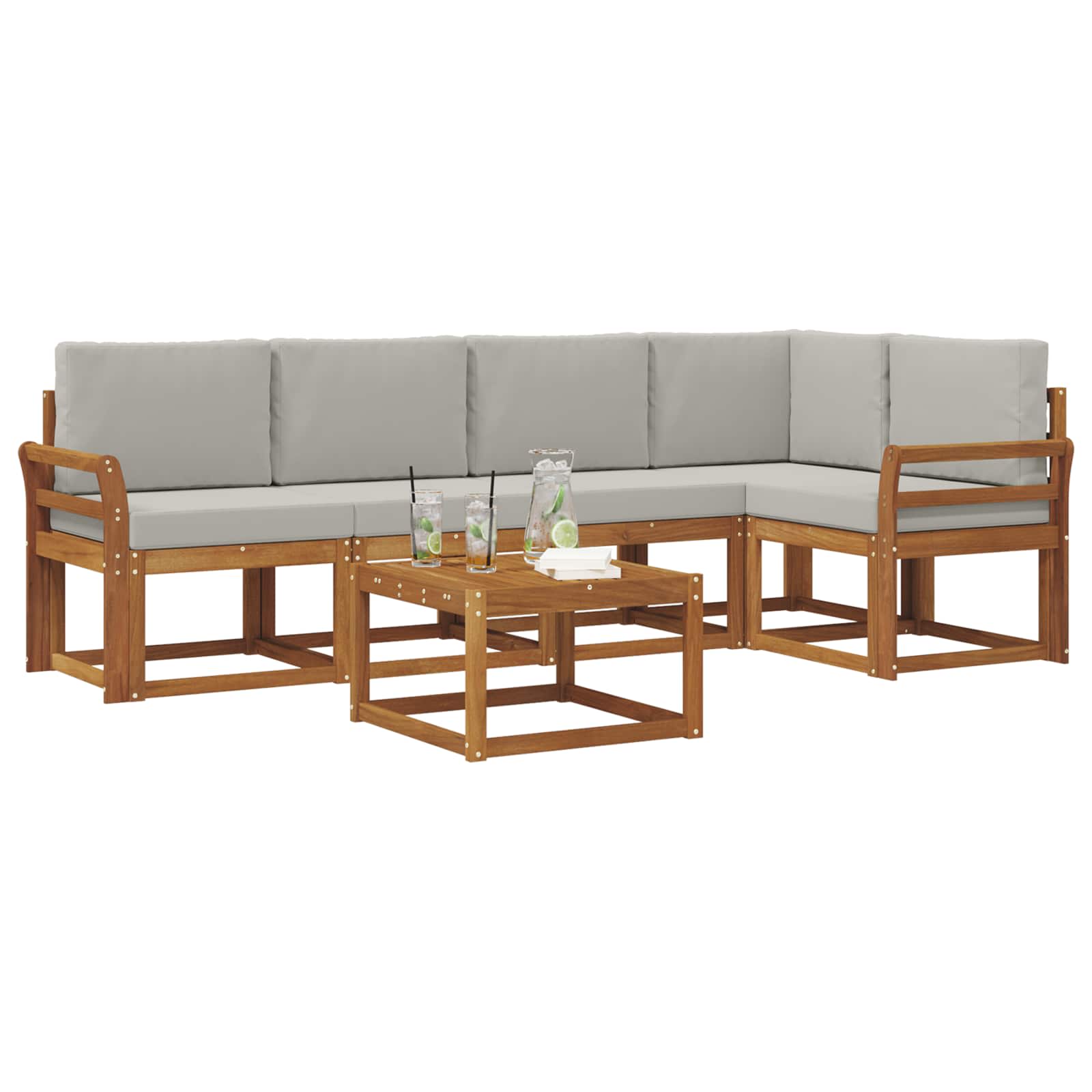 Set vanjskih sofa s jastukom 6 pcs Prirodna i svijetlo siva