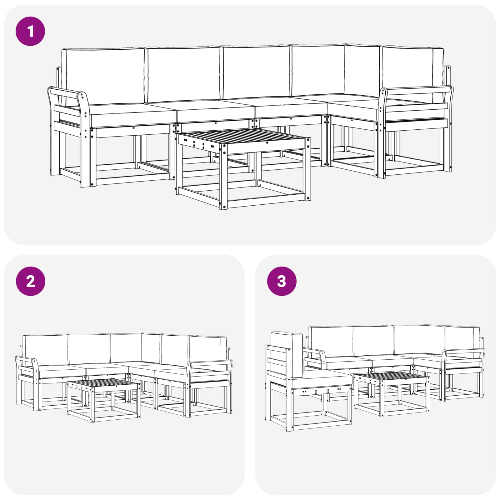 Set vanjskih sofa s jastukom 6 pcs Prirodna i svijetlo siva