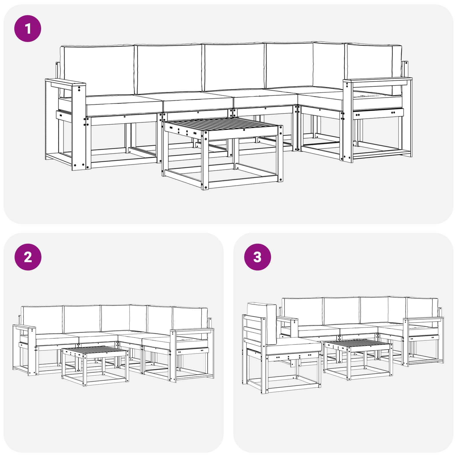 Set vanjskih sofa s jastukom 6 pcs Prirodna i svijetlo siva