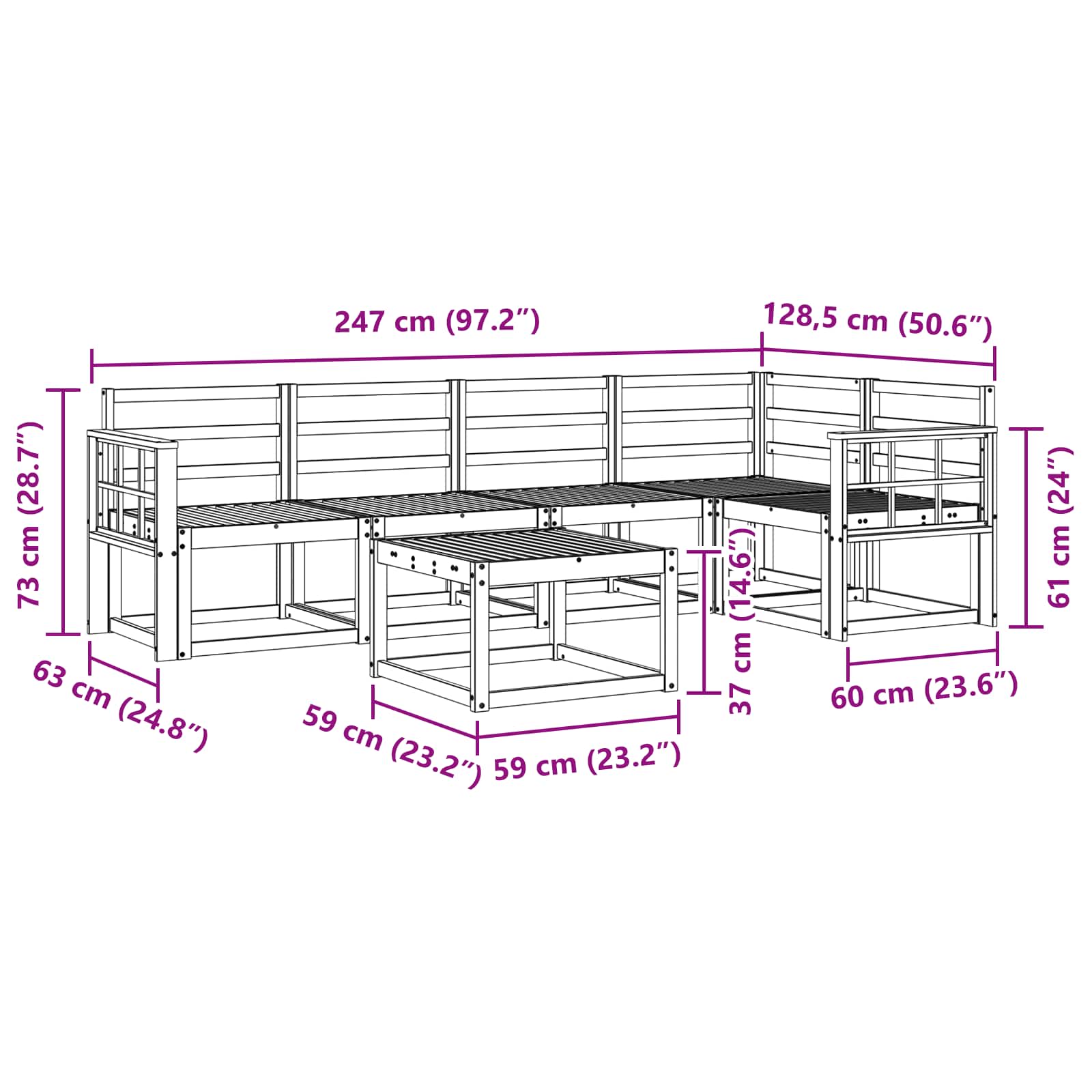 Set vanjskih sofa 6 pcs Prirodna Čvrsto drvo akacije
